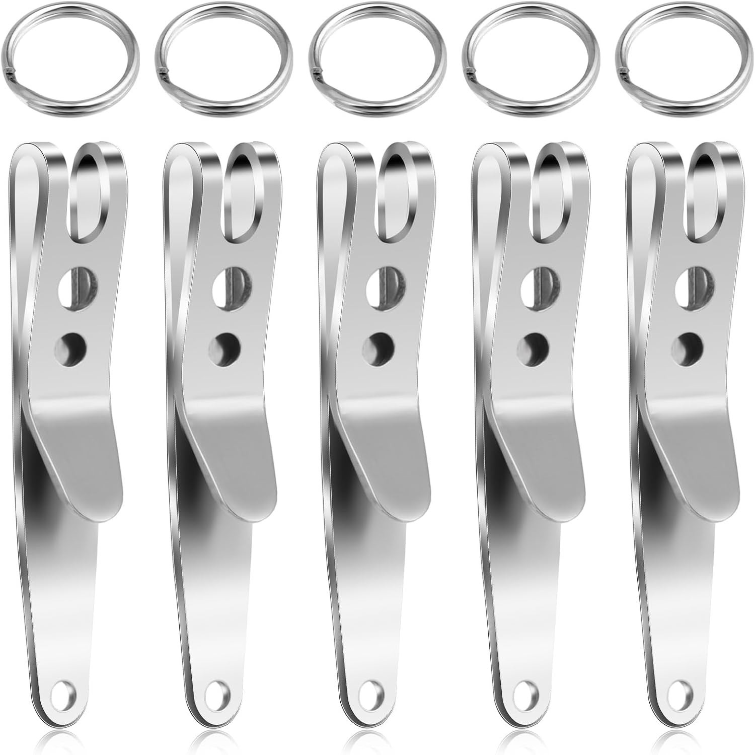 5 Pack Deep Carry Pocket Clip with Keychain, Heavy Duty Stainless Steel Multi…