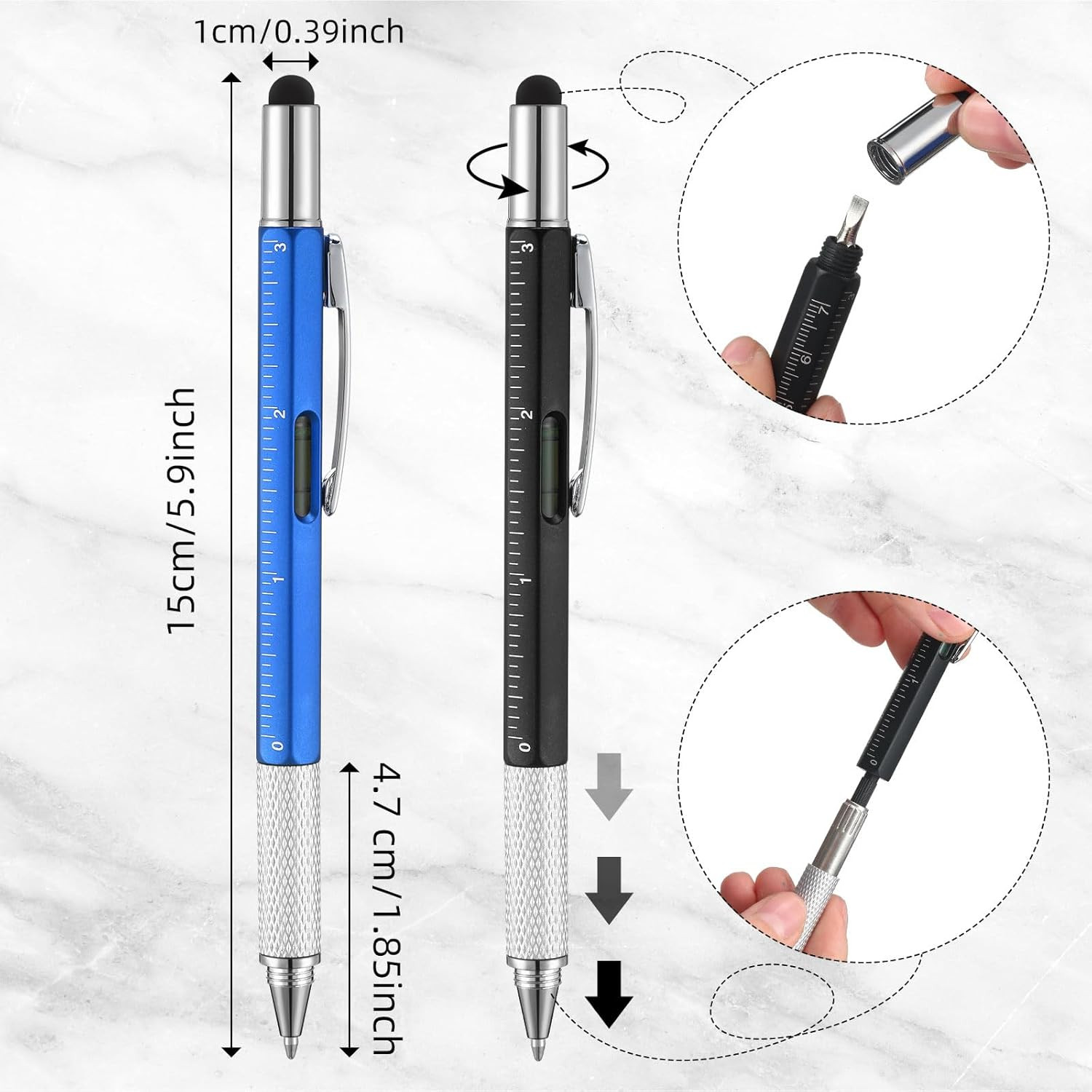 Yeaqee 40 Pcs Gifts for Adult Men:6 in 1 Multi Tool Pens with Refills Ruler Leve