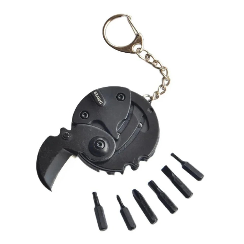 Multifunction Keychain Screwdriver Hex Coin Folding EDC Tool Mini Knife