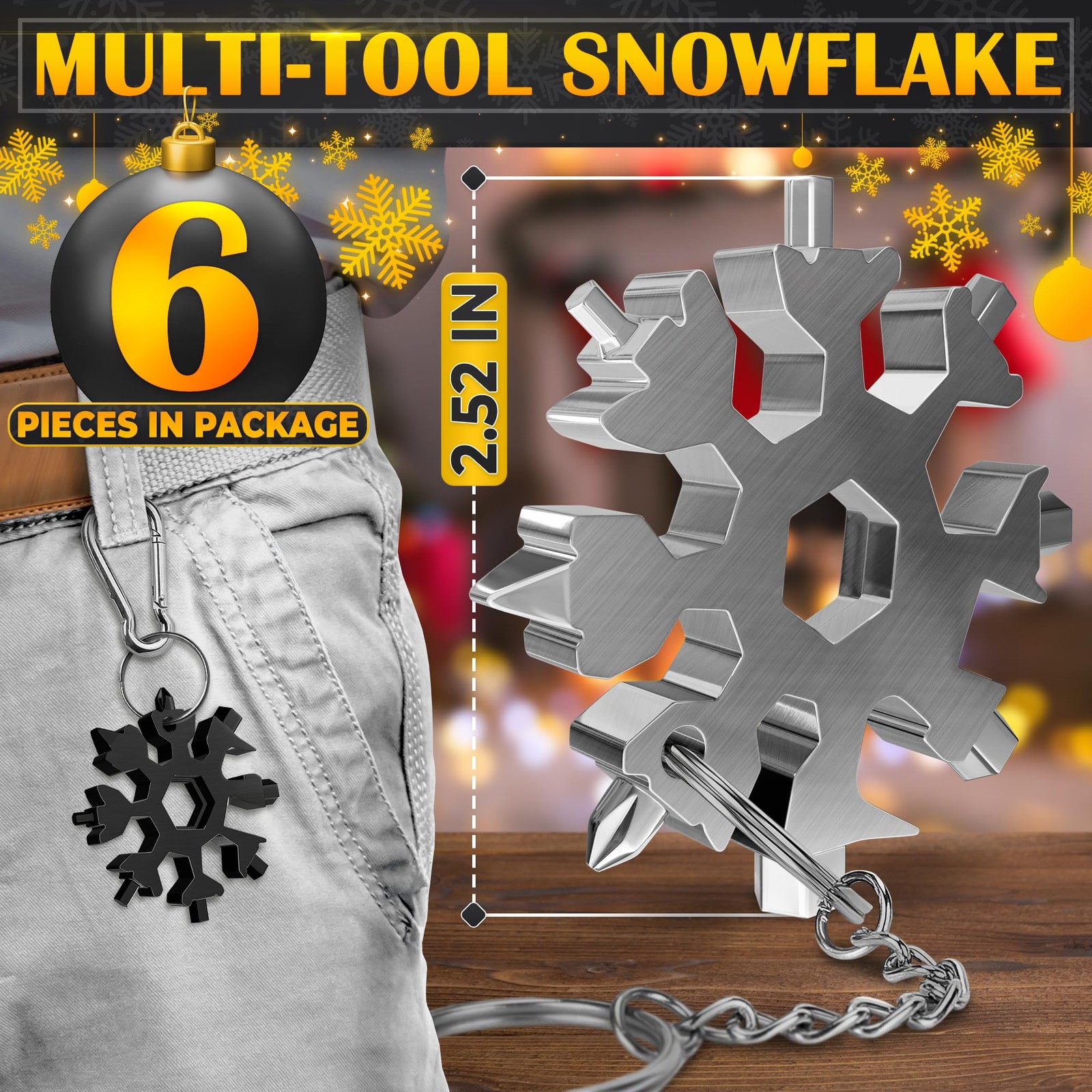 Snowflake Multi Tool Keychain Set of 6 – 18-in-1 Stainless Steel Key Chain Mu…