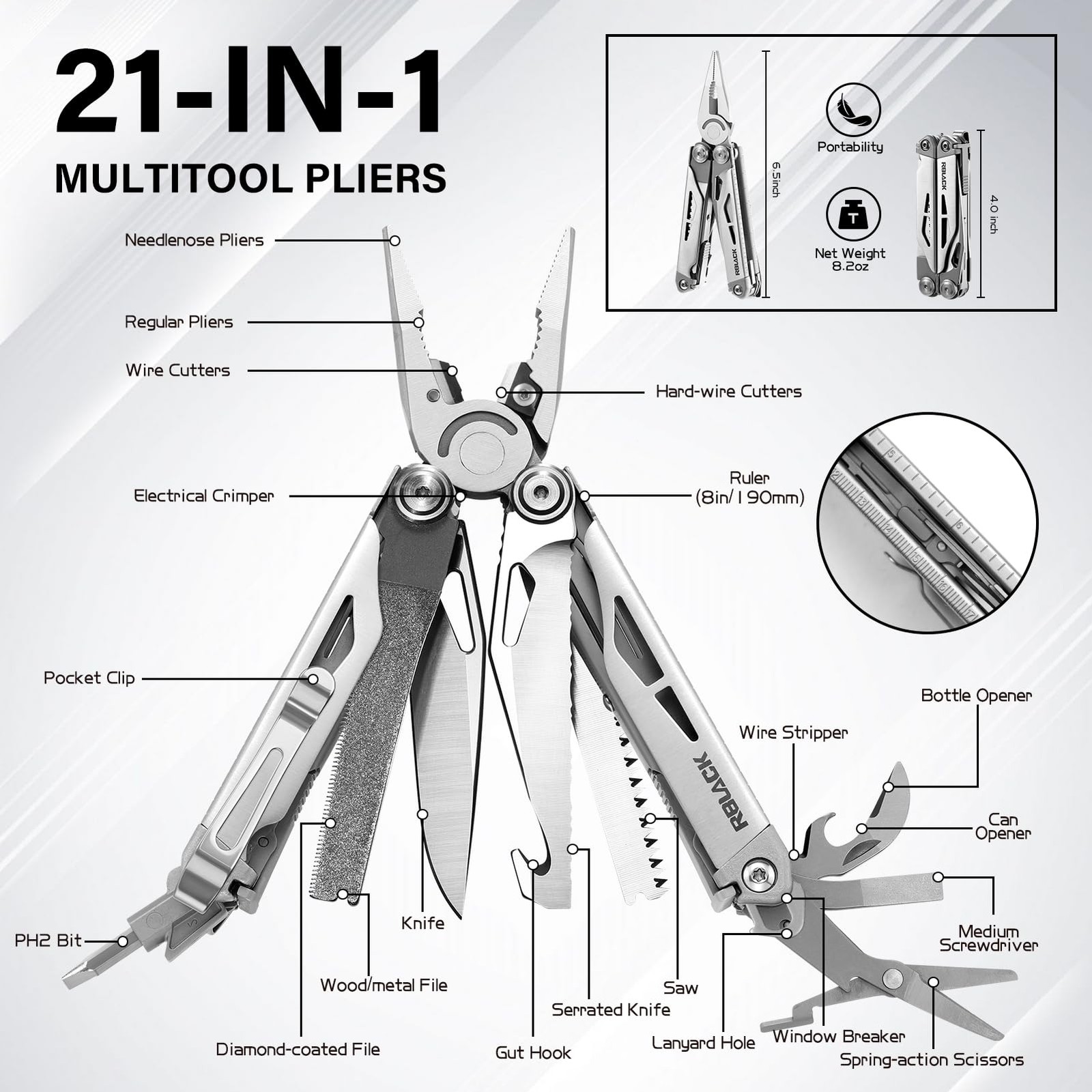 -21-in-1 Multitool with Pliers & Tungsten Carbide Cutters–Spring-Assisted Sci…