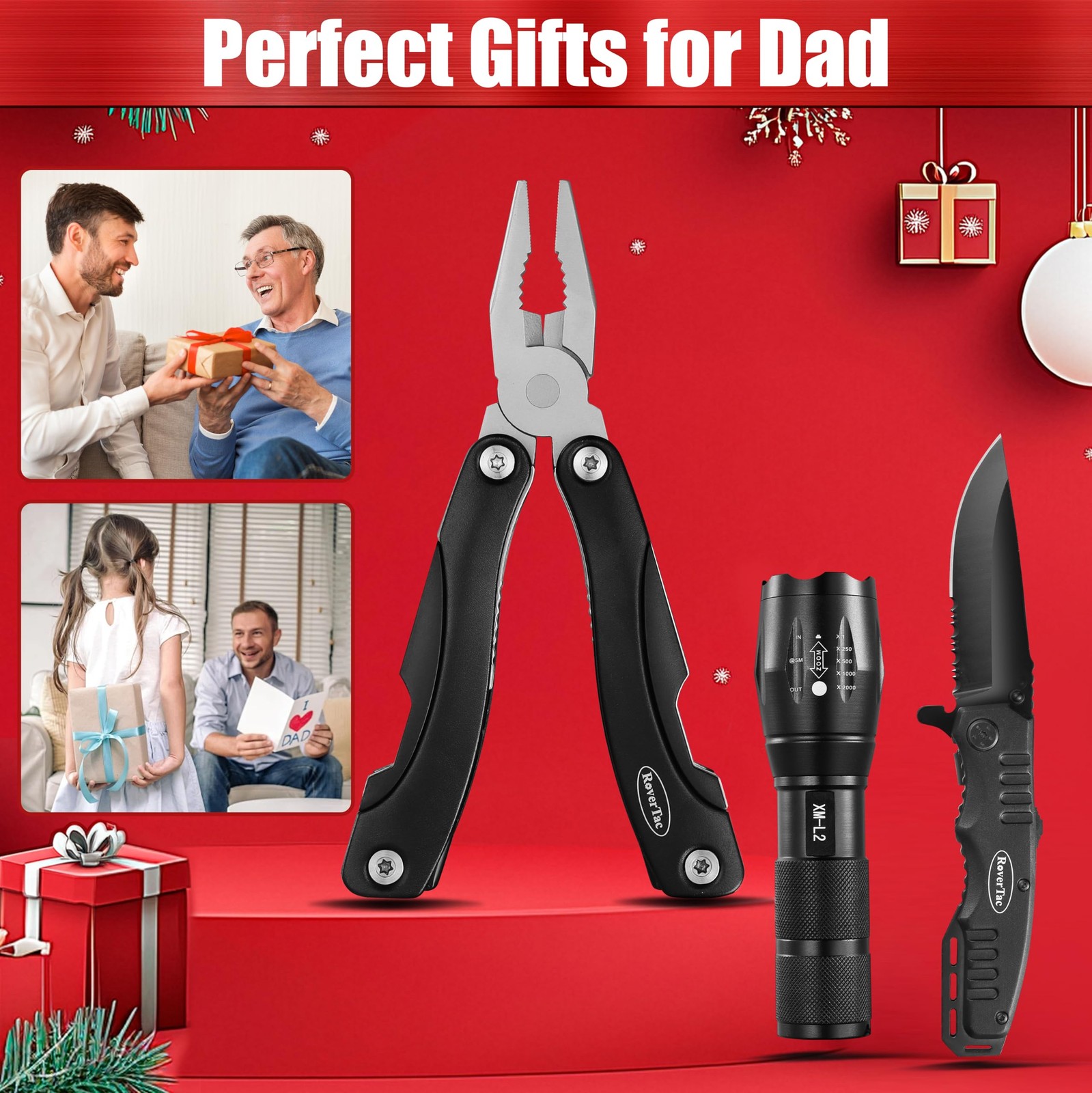 Tools Set for Dad Gift – 12-in-1 Multitool Pliers, Tactical Knife & Flashligh…