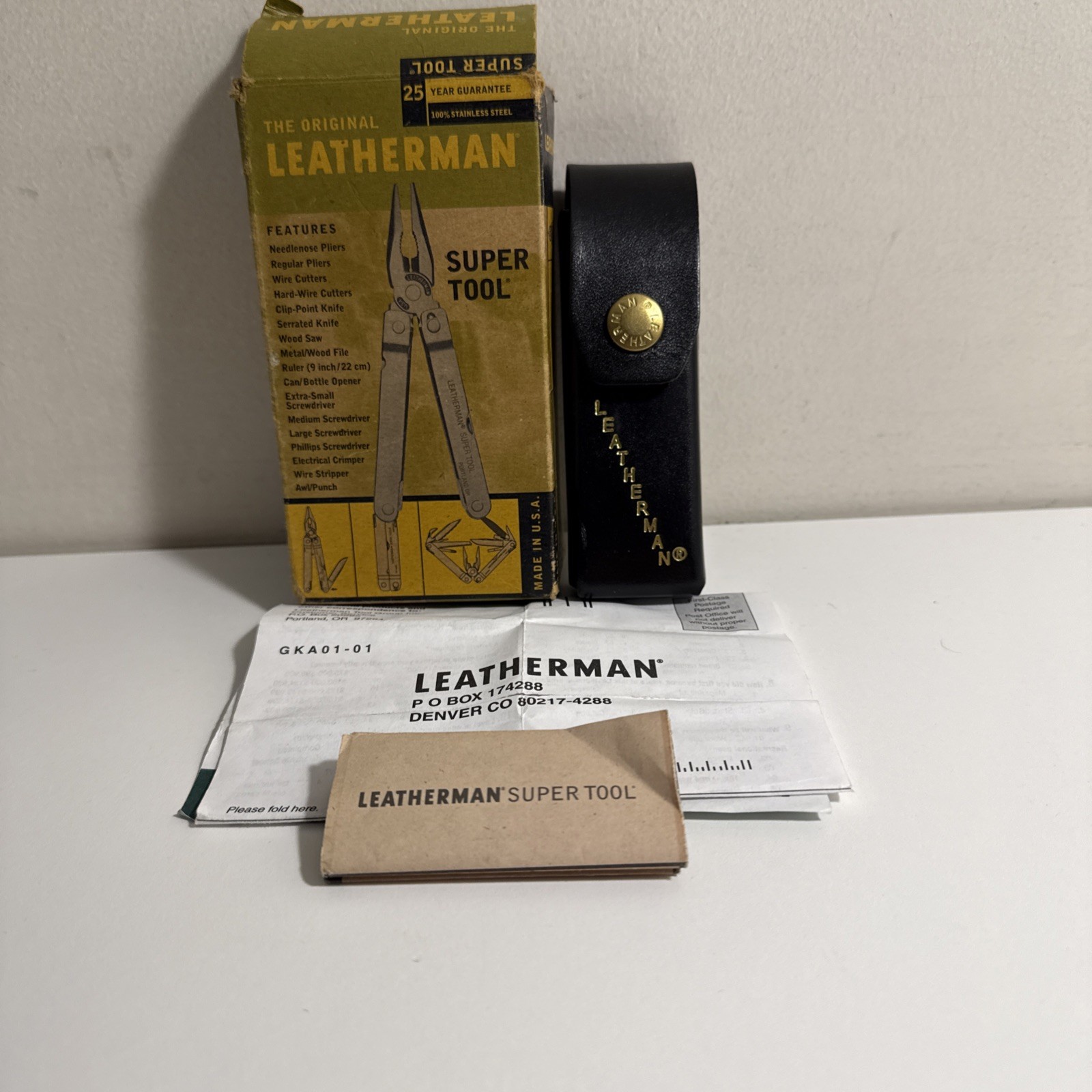 Original Leatherman Super Tool Sheath Box Portland Oregon Pat Pend Badger Meter