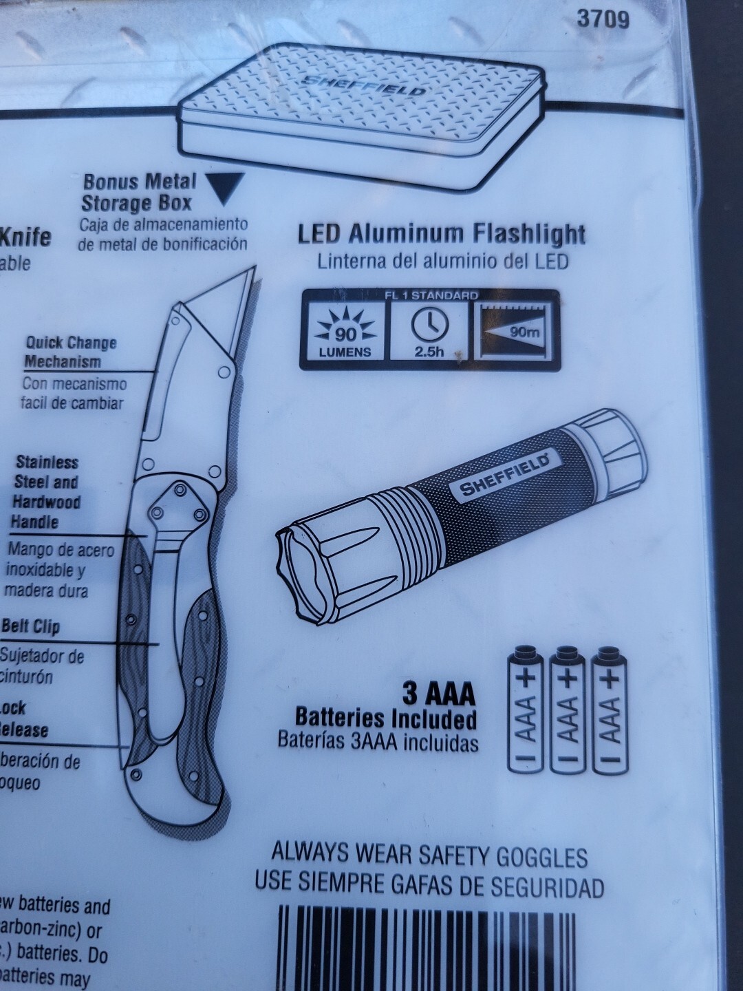 Sheffield 3 Pc Tool Set With Gift Box Multi Tool Utility Knife Flashlight New