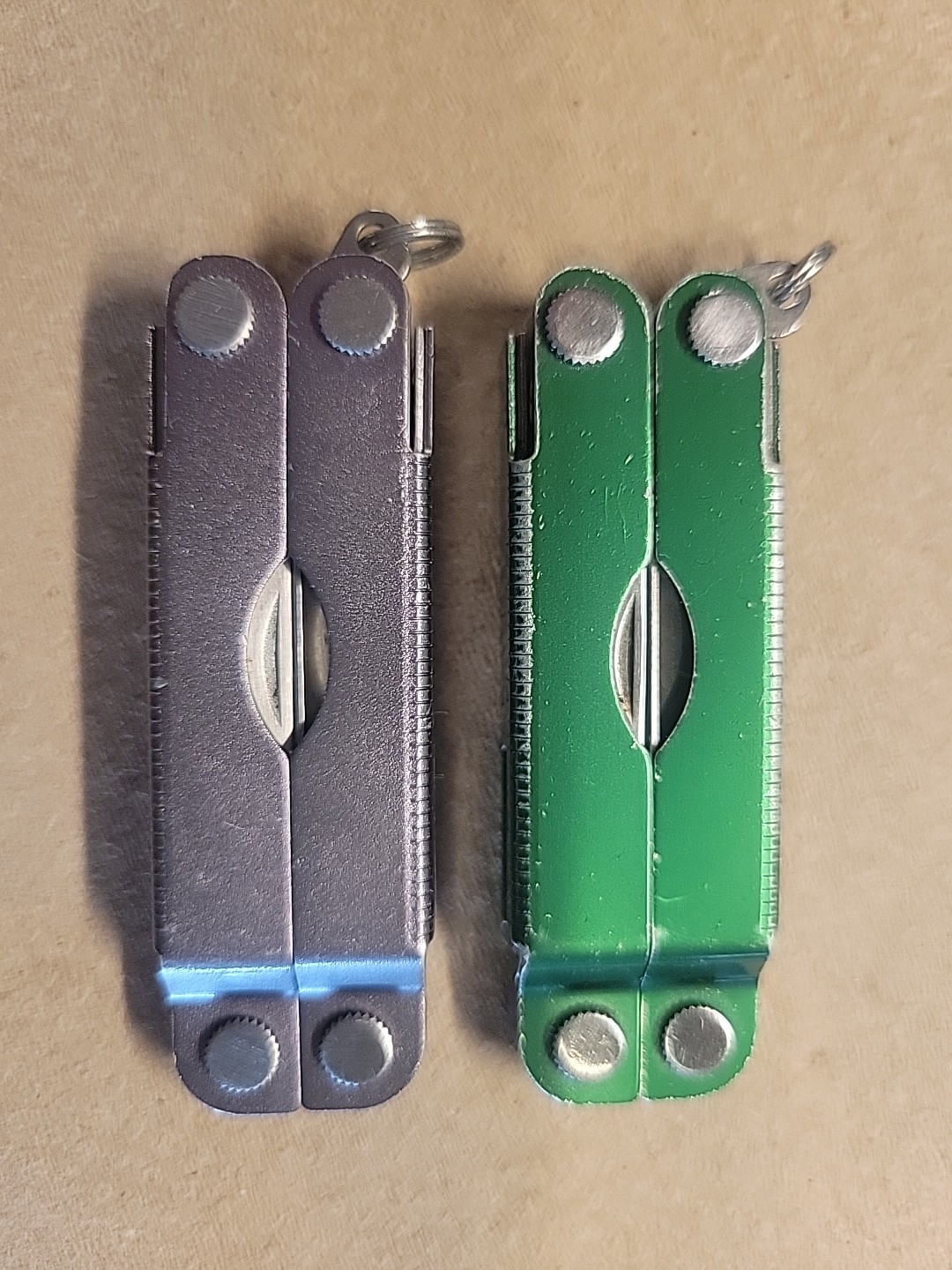 2 Leatherman Micra Multi Tools SILVER GRAY GREEN Very Good Condition Lot E