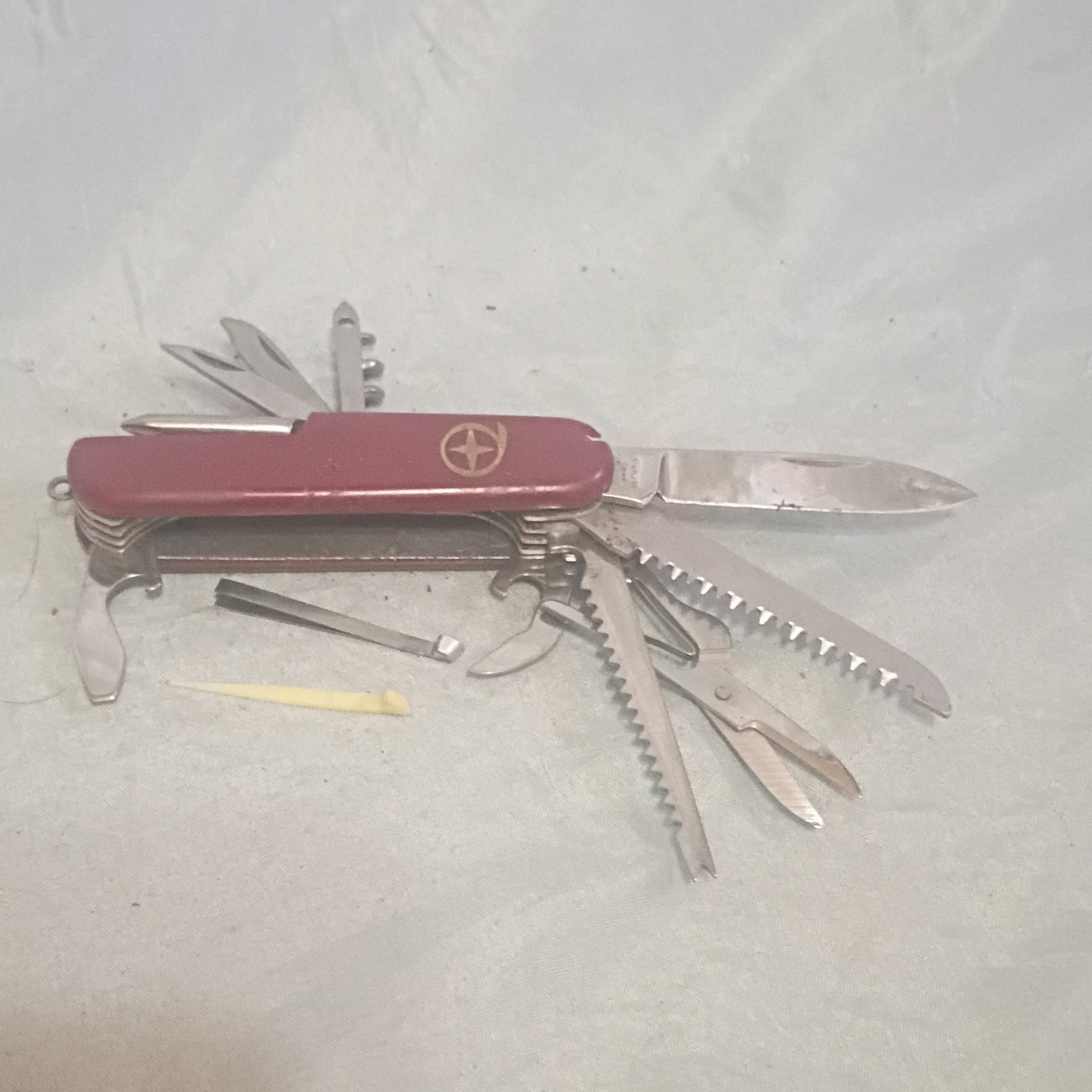Stainless Steel Multi-Tool Red Knife Scissors Corkscrew Saw Bottle Opener