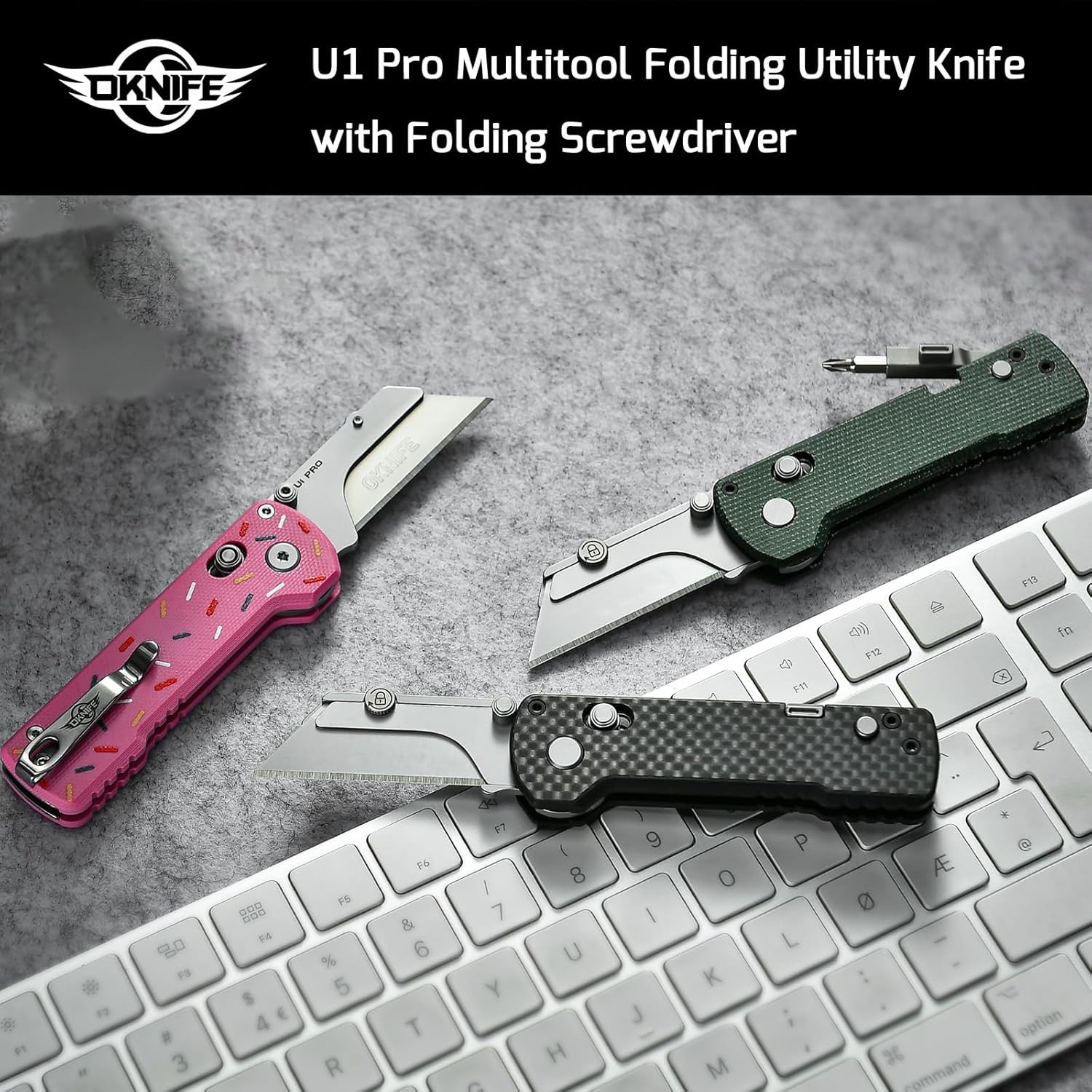 OKNIFE U1 Pro Multitool Folding Utility Knife with Folding Screwdriver, Quick Ch