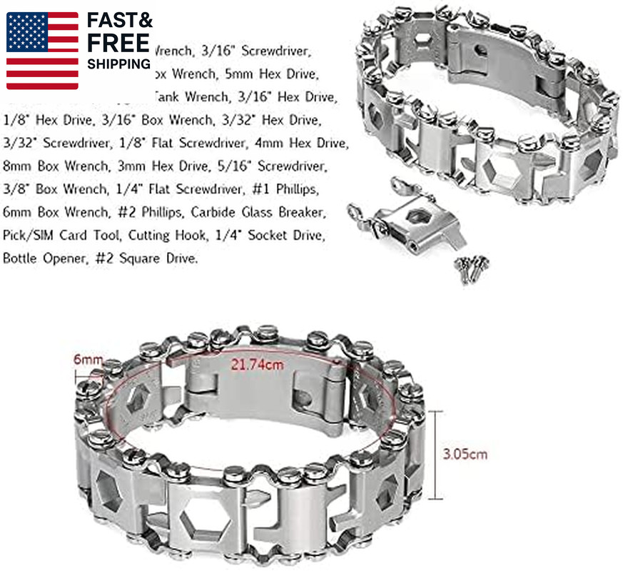 Multitool Bracelet 29 in 1, 22Cm Stainless Steel, Outdoor Travel Men Watch Strap