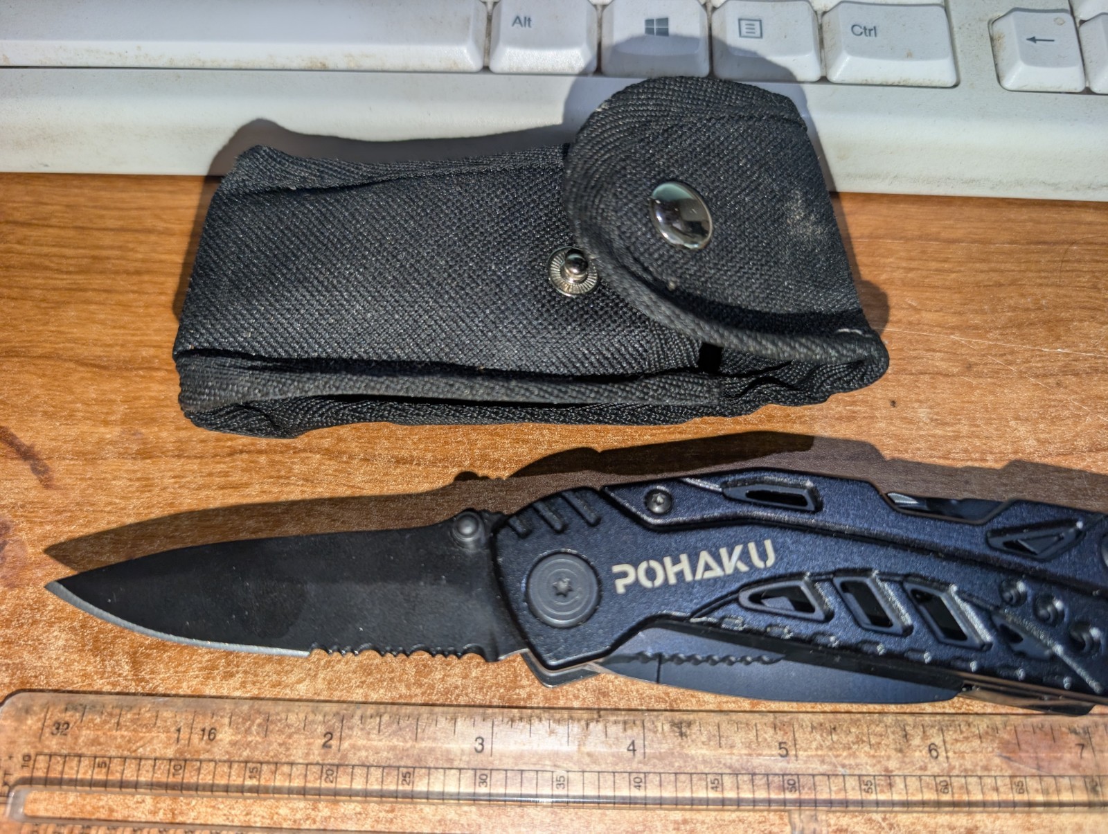 POHAKU Black Multi Tool Pliers Knife Saw File Folding Utility Knife EXC w/ Case