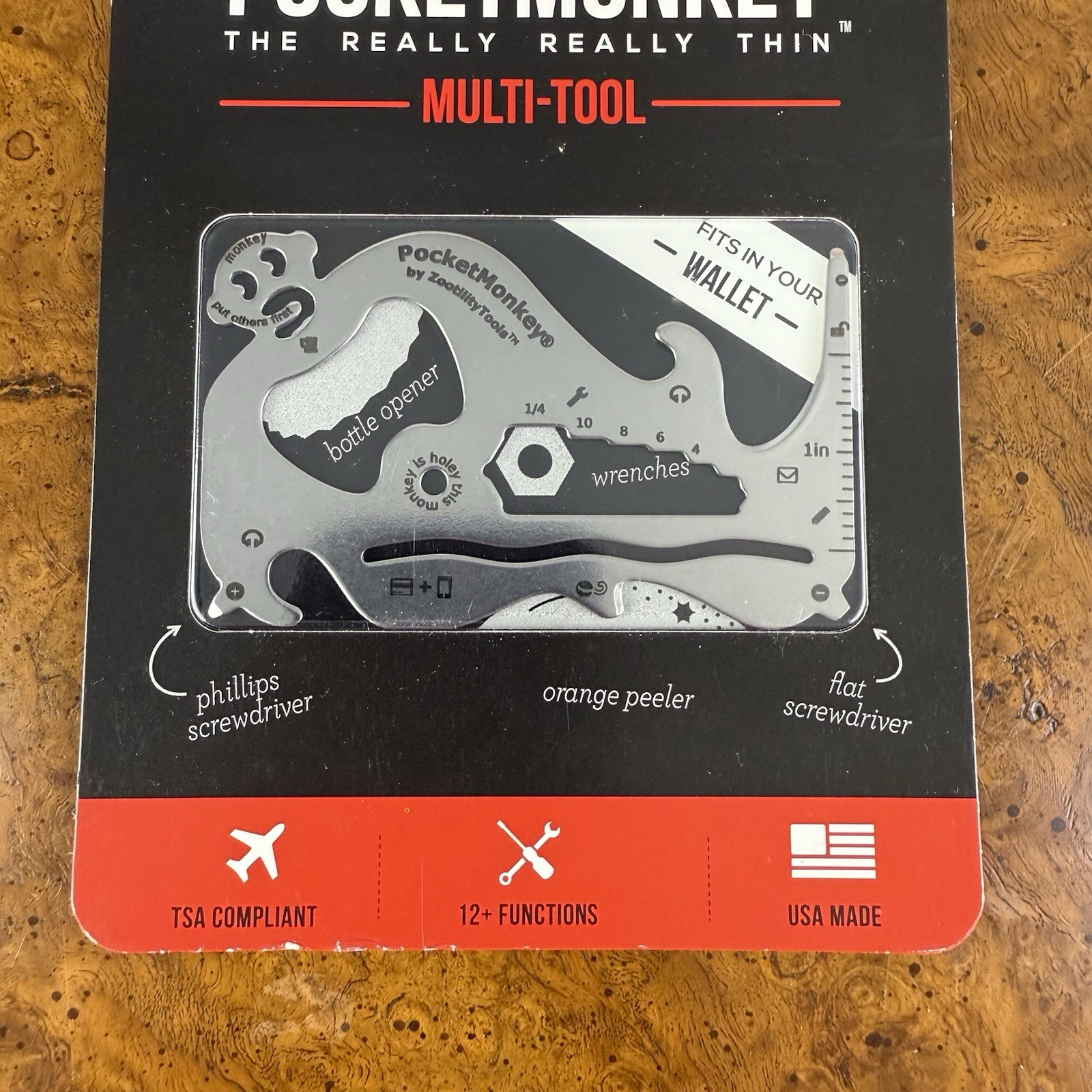 NEW Zootility – Pocket Monkey Multi-Tool 12 + Functions TSA Compliant Wallet