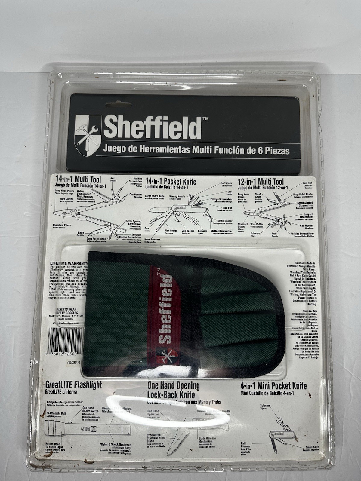 NEW Sheffield 6 Pc Tool Kit 3 Pocket Knife 2 Multi Tool & Flashlight