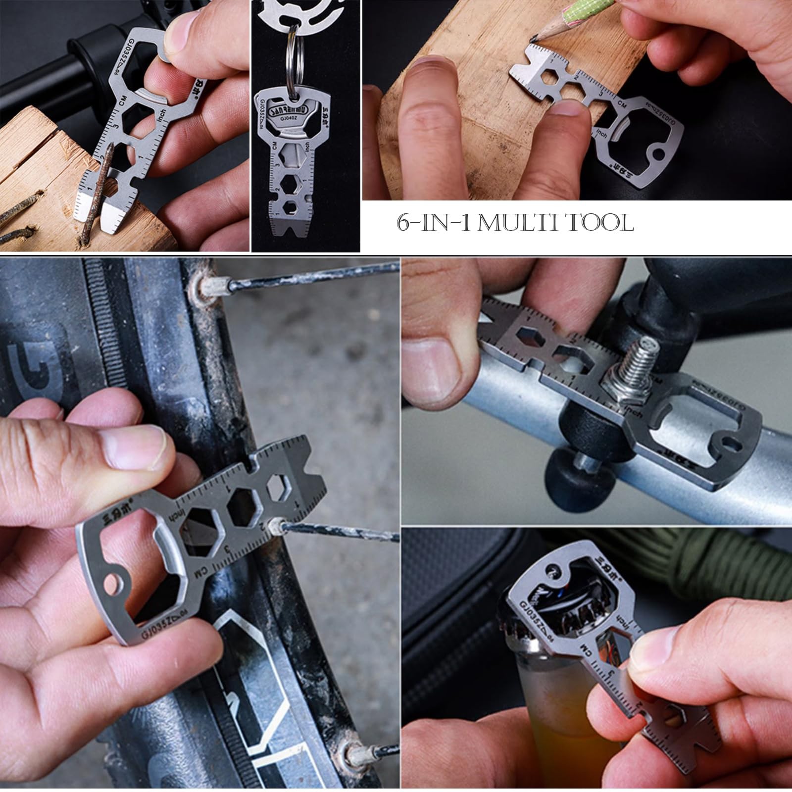 Keychain Pry Bar 6-in-1 Tool with Bottle Opener Inch/CM Ruler Wrench Multi Fu…