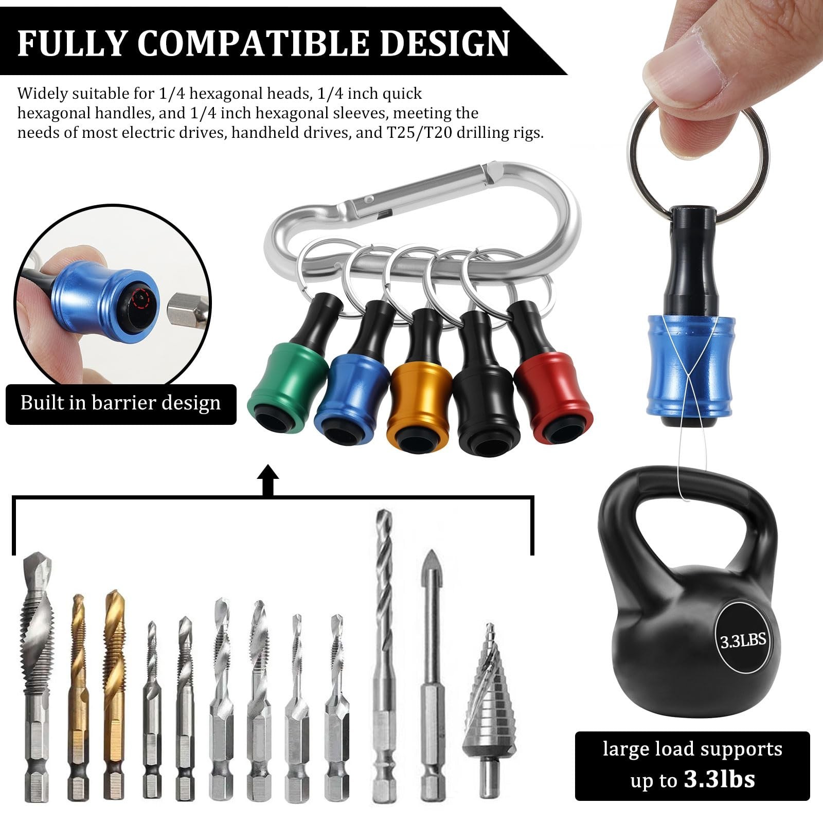 100Pcs Portable Hex Bit Holder Keychain, Quick Change Aluminum Screwdriver Kit,