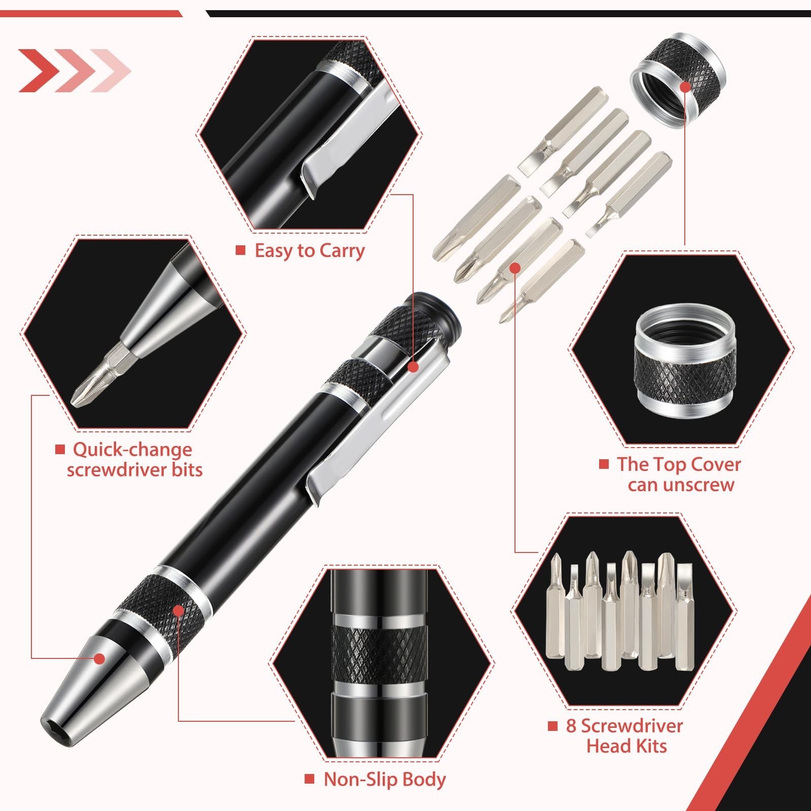 8-in-1 Magnetic Pocket Screwdriver Set, Multi-Tool for Mini Gadgets, Dad Gifts