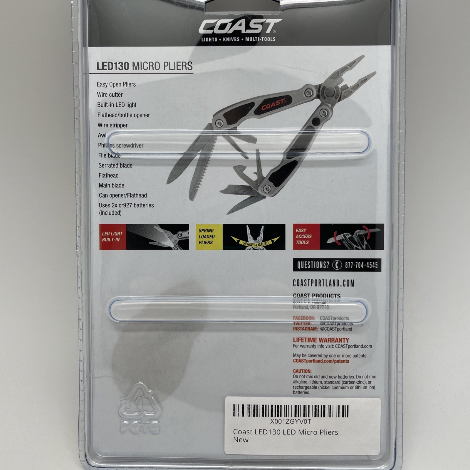 Coast LED130 Micro Pliers With 14 Tools & Built-In LED Light