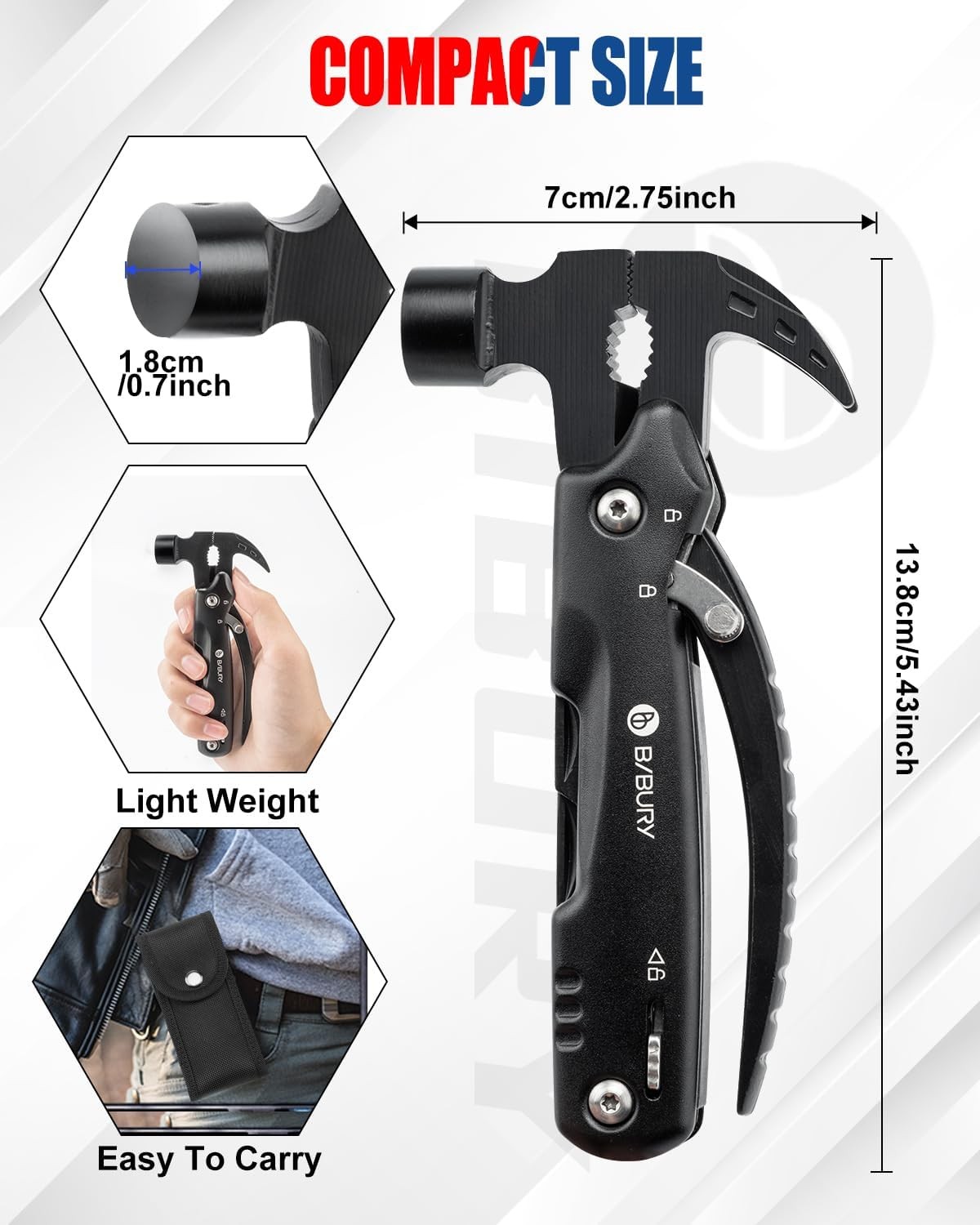 BIBURY Valentines Day Gifts for Him, 12 in 1 Multitool Hammer with Snowflake Too