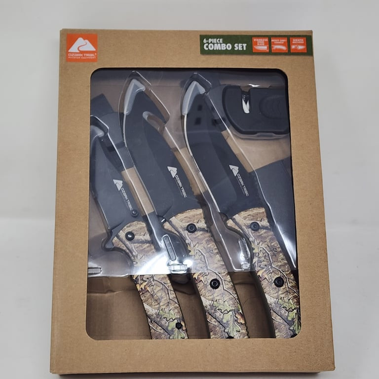 Ozark Trail 6 Piece Combo Knife Set With Sheaths Sharpener Outdoor Trail Camo