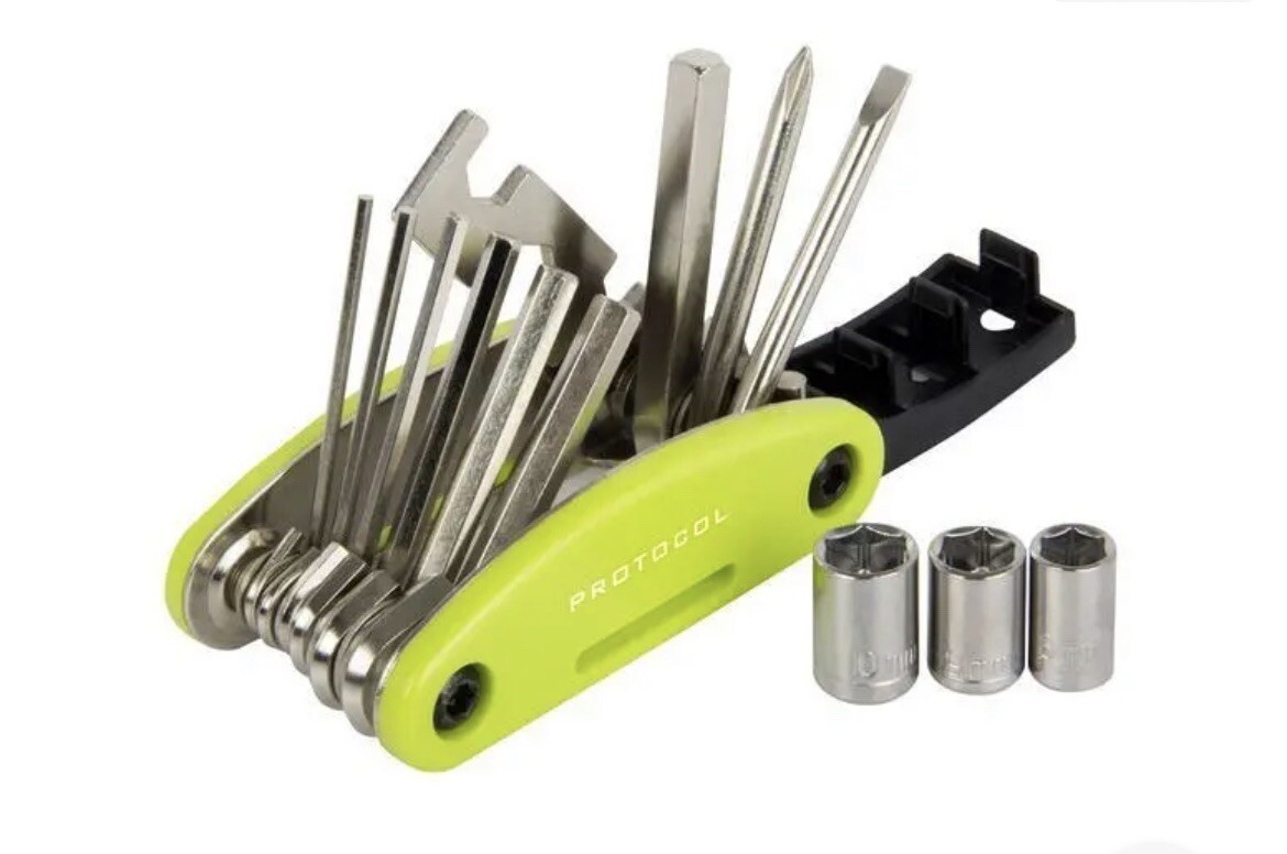 Protocol Wheel Handy Bicycle Multi Tool Neon Green New 15 Functions Nylon Case