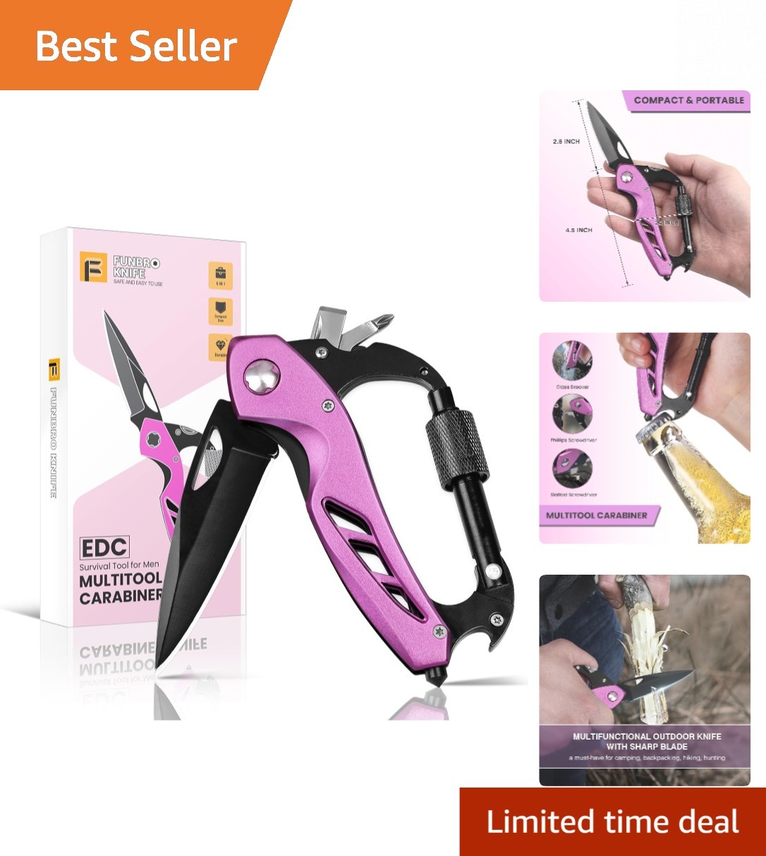 Durable Pink Keychain Multitool with Locking Mechanism – Ultimate Survival Gear