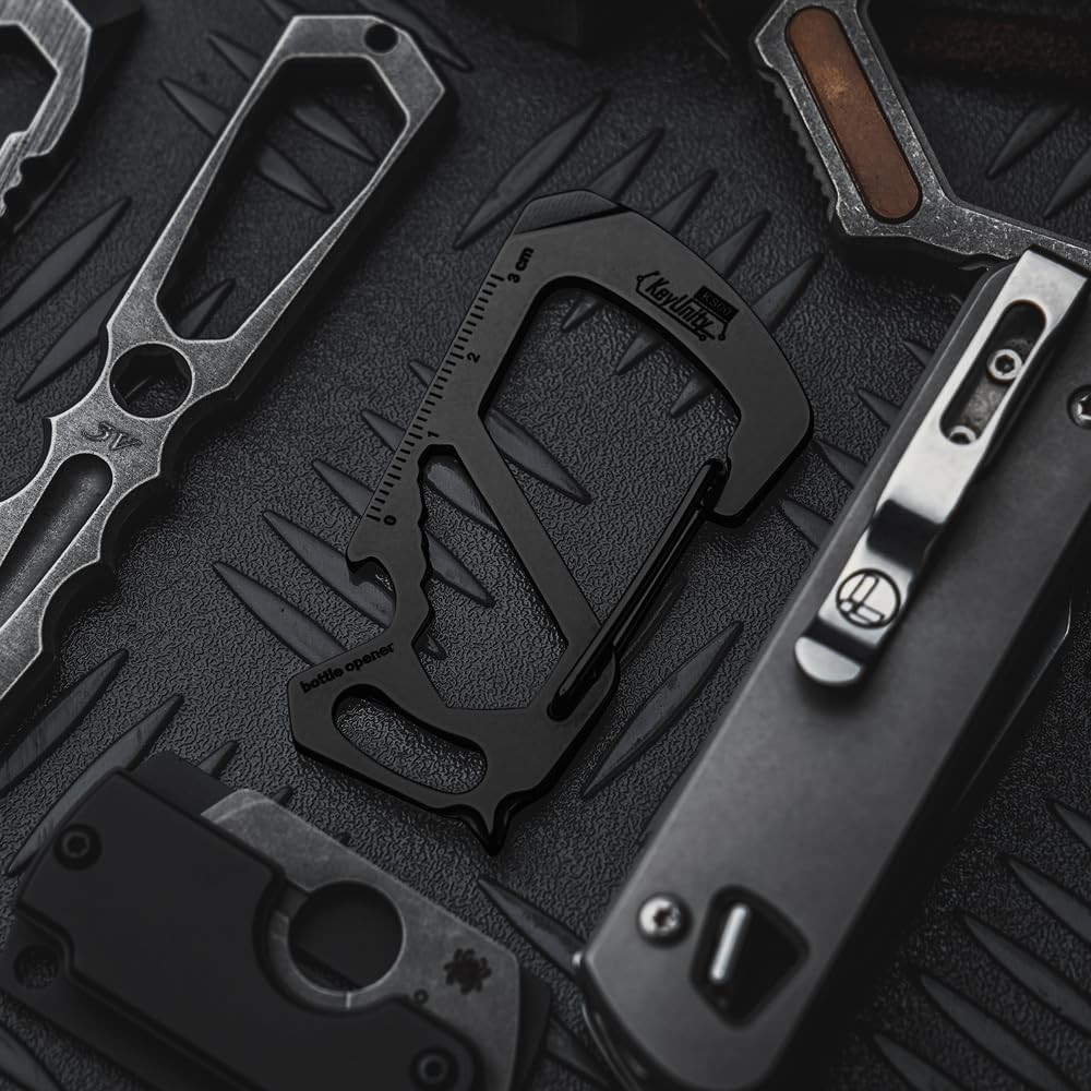 KS00BK Carabiner Clip Multitool Stainless Steel 7 Tools in 1, Quick Release