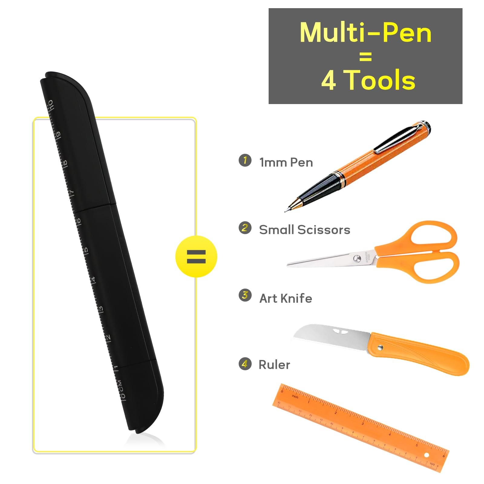 JINGIHE 4 Pcs Multitool Pen Set with Scissors Art Knife Ruler, 4-in-1 Utility…