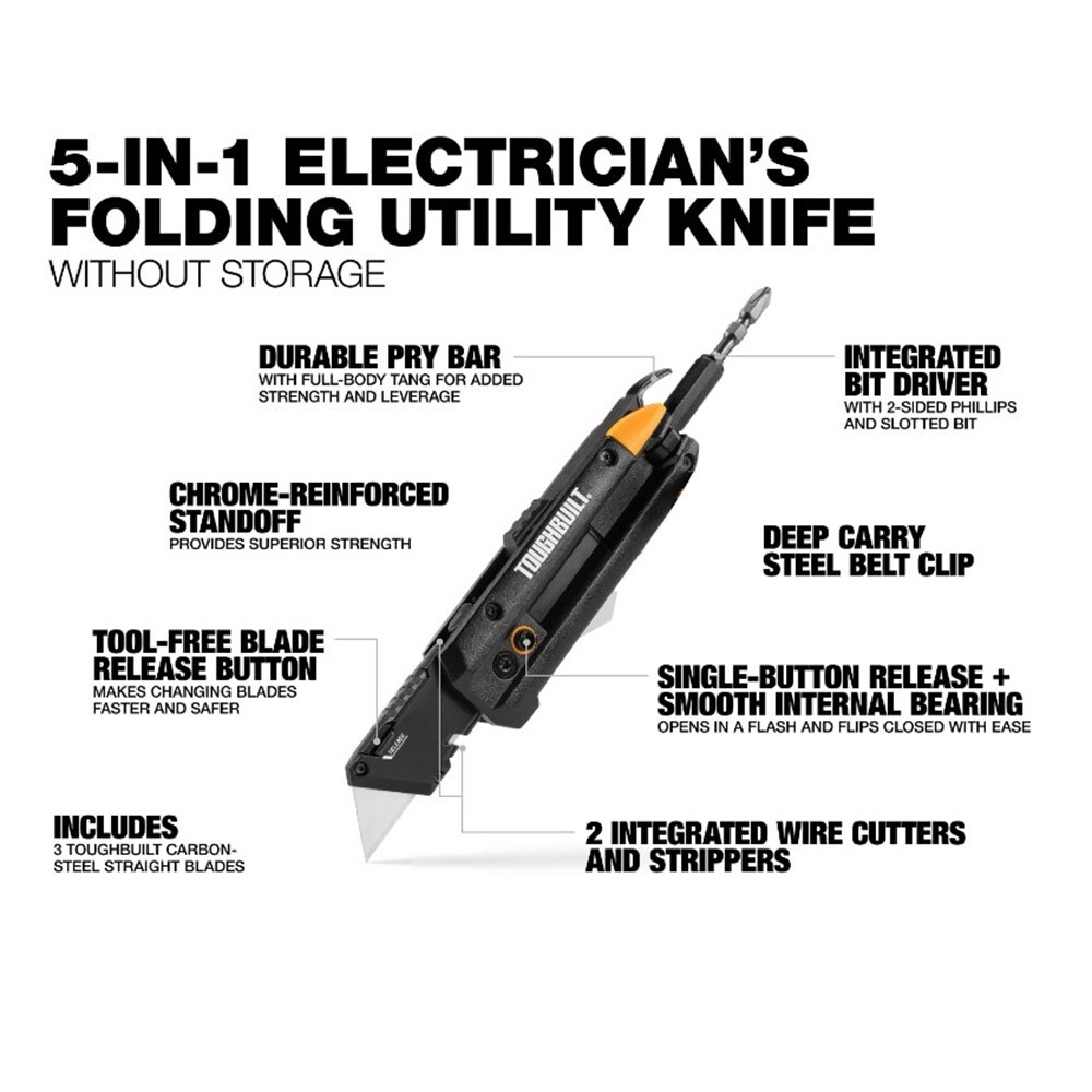 Toughbuilt TB-H4-12-IM Multifunctional Folding Tool Knife (5 Built-in Tools)