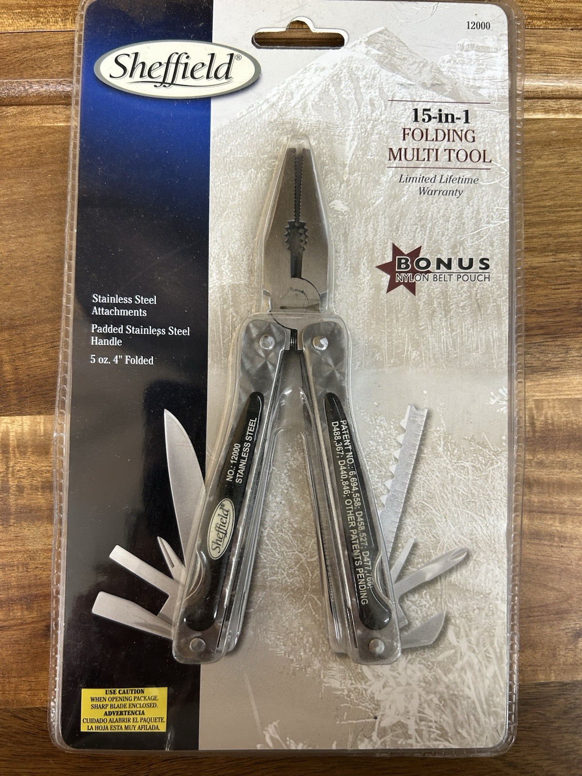 Sheffield Folding Multi Tool 15 In 1 Model 12000 Stainless Steel w Belt Pouch