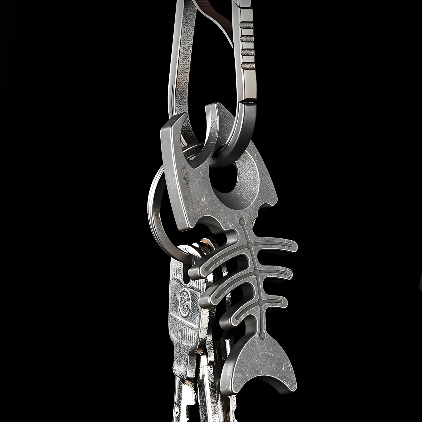 Titanium Alloy Fishbone Keychain Bottle Opener EDC Tool Necklace Pendant