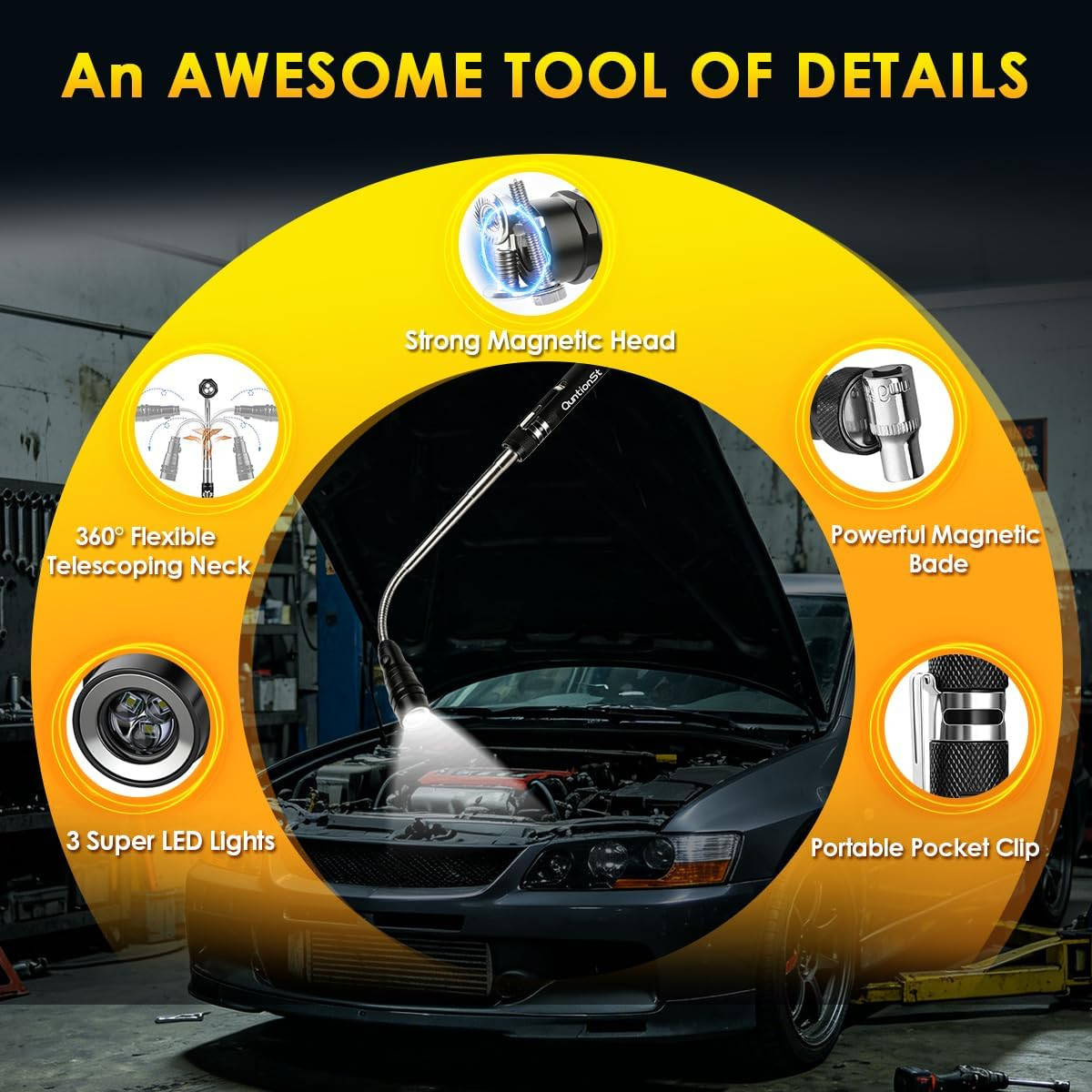 Fathers Day Dad Gifts for Men, Magnetic Pickup Tool with LED Flashlight -Telesco