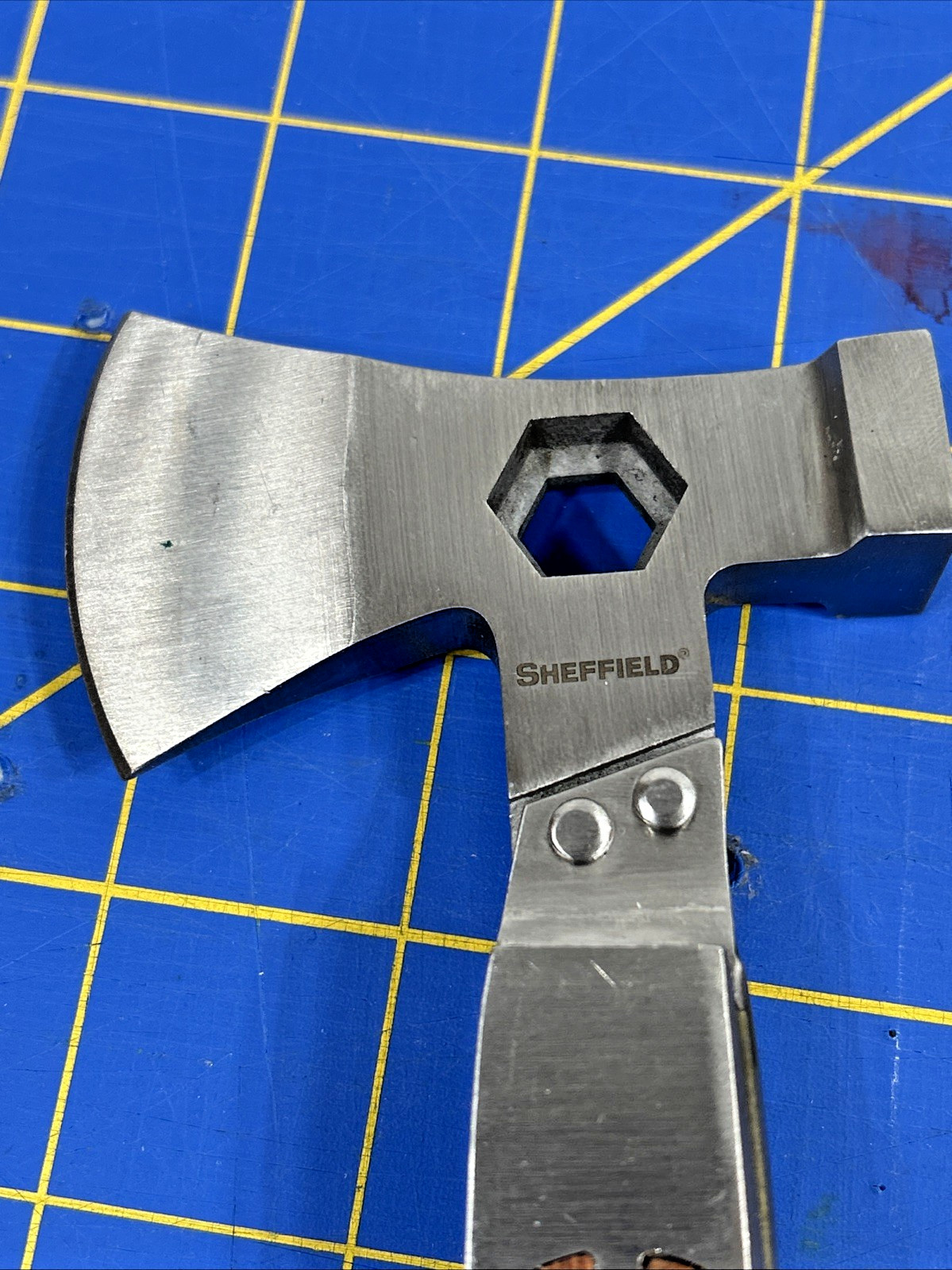 Sheffield Multi Tool Hatchet Axe Folding Knife Saw Blade Stainless with Sheath