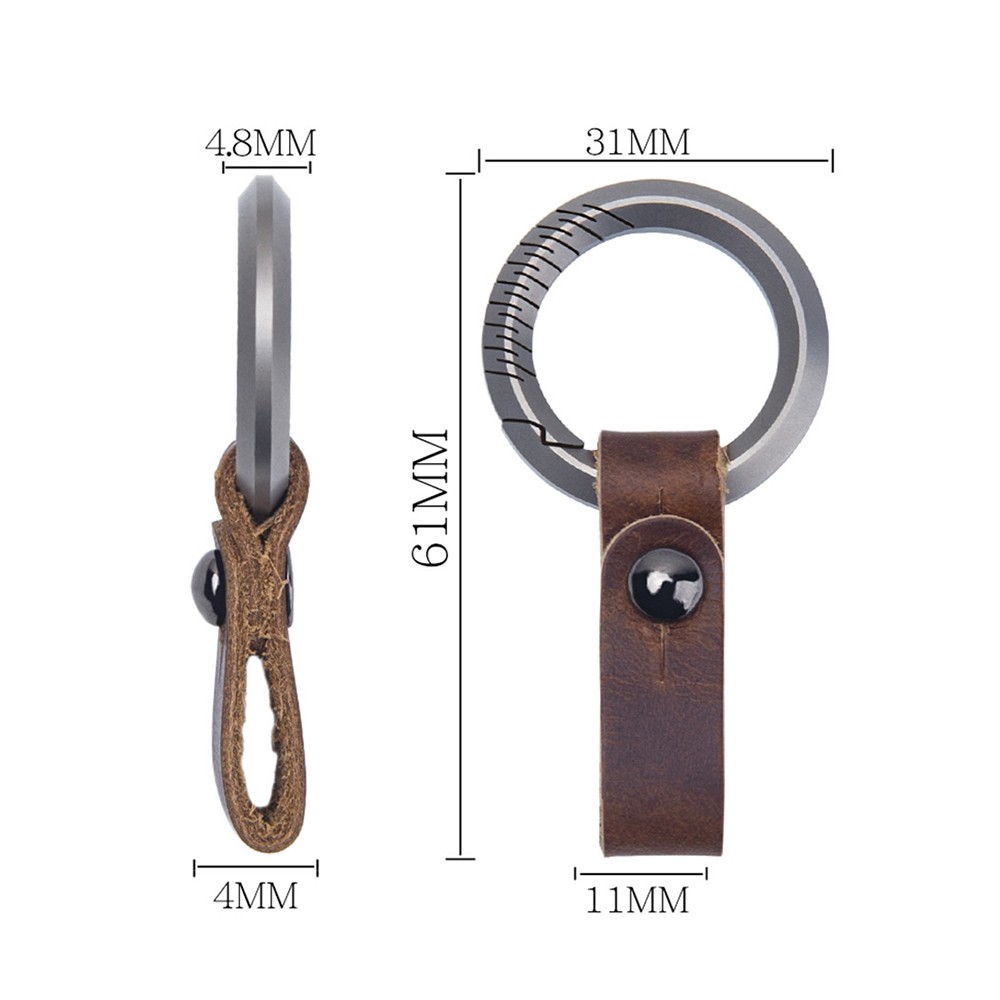Titanium Alloy+Leather Keychain Kit Portable Removable Key Ring Pendant EDC Tool