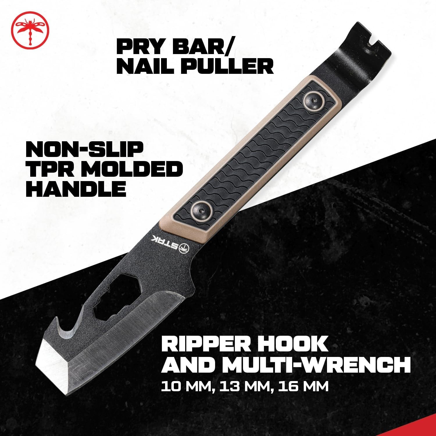 STAK 11815 Tac EDC Pry Bar, 10″ EDC Multitool, 420 Stainless Steel Blade with…