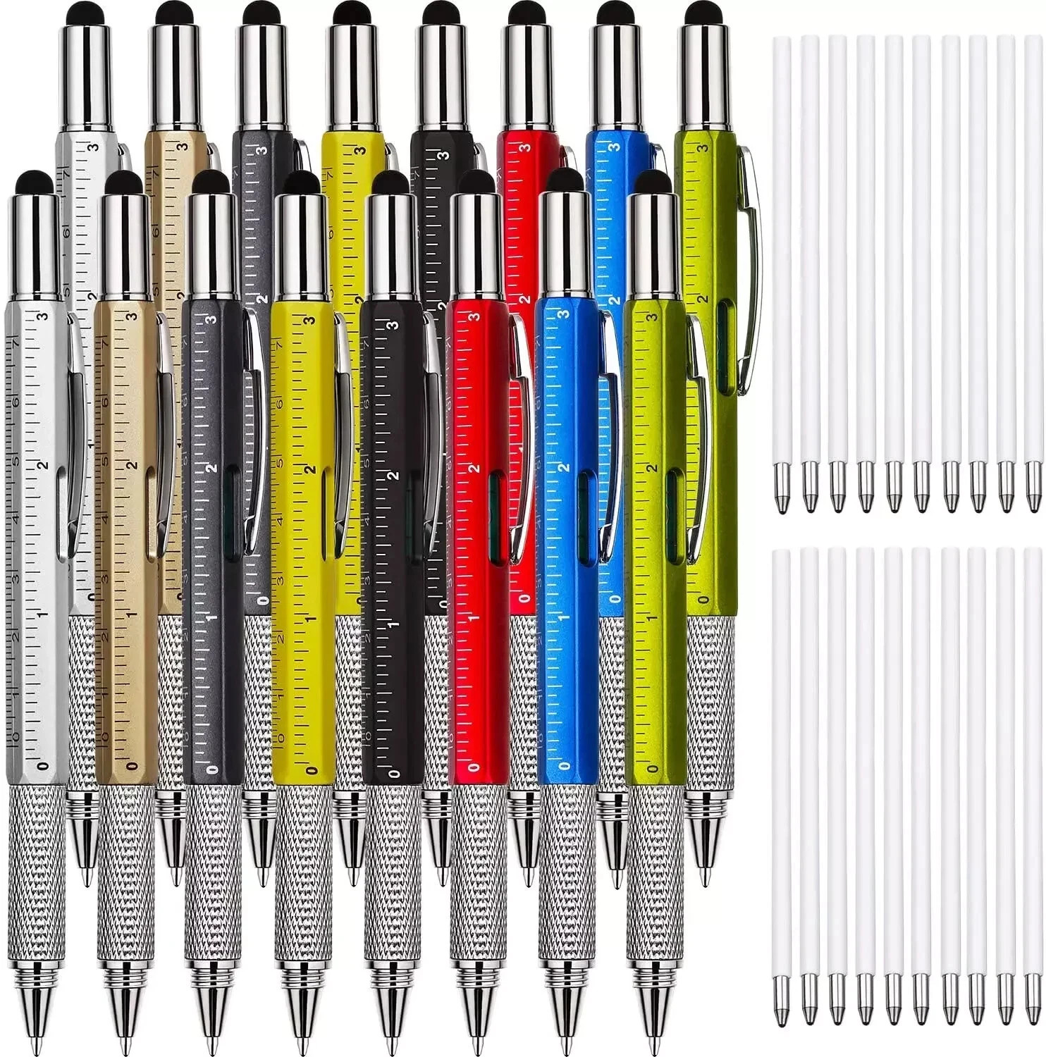 16 Pieces Gift Pen Tool Pen 6 in 1 Multitool Tech Tool Pen with Ruler, Levelgaug