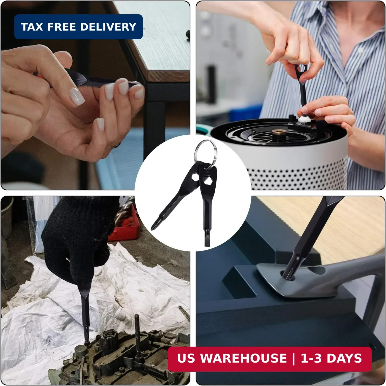 Portable Keychain Screwdriver, 4-in-1 Multifunction Repair Tool Pocket (Black)