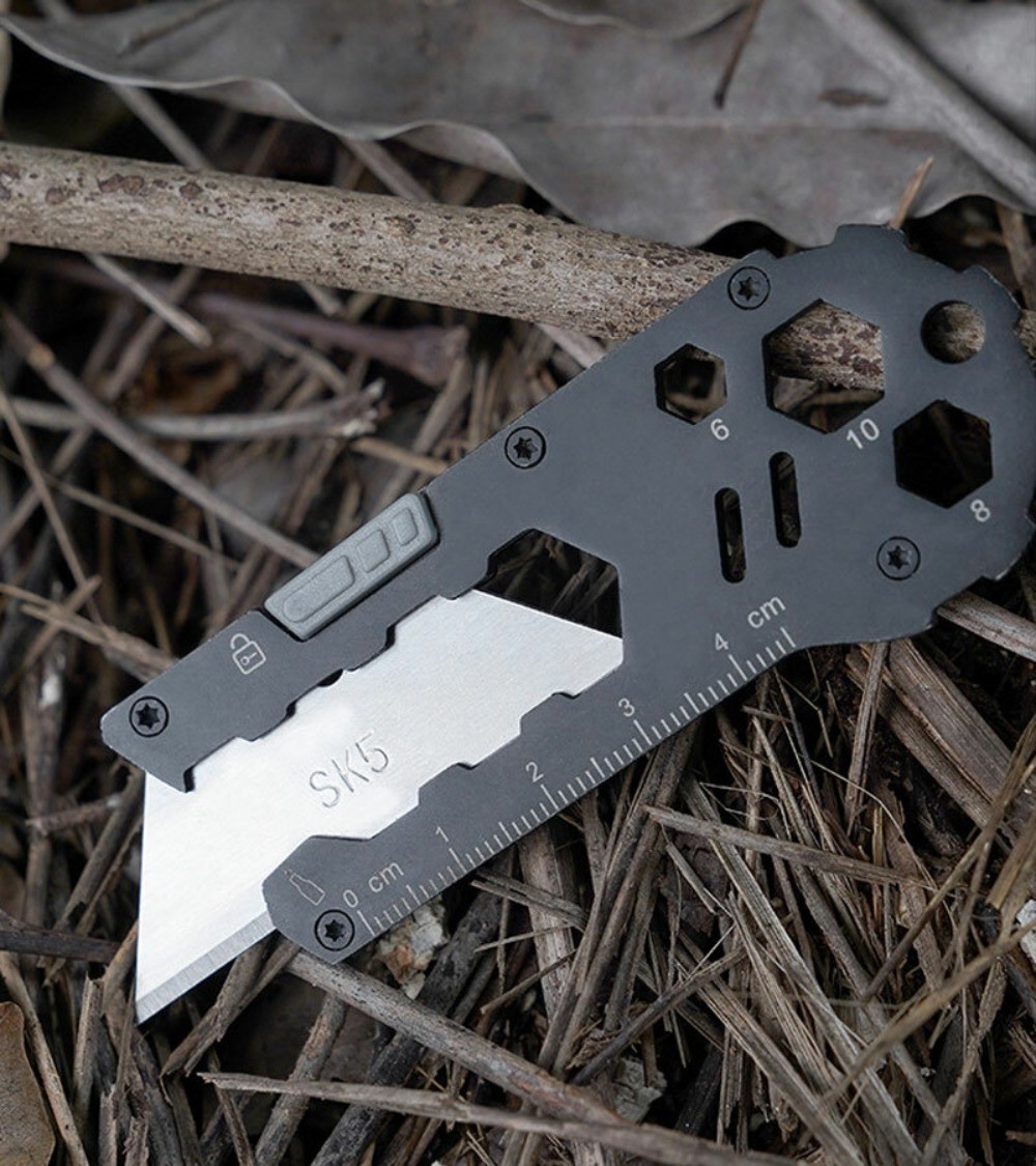 Outdoor Keychain Multi EDC Tools Utility Knife Wrench Opener Ruler SK5 Blades
