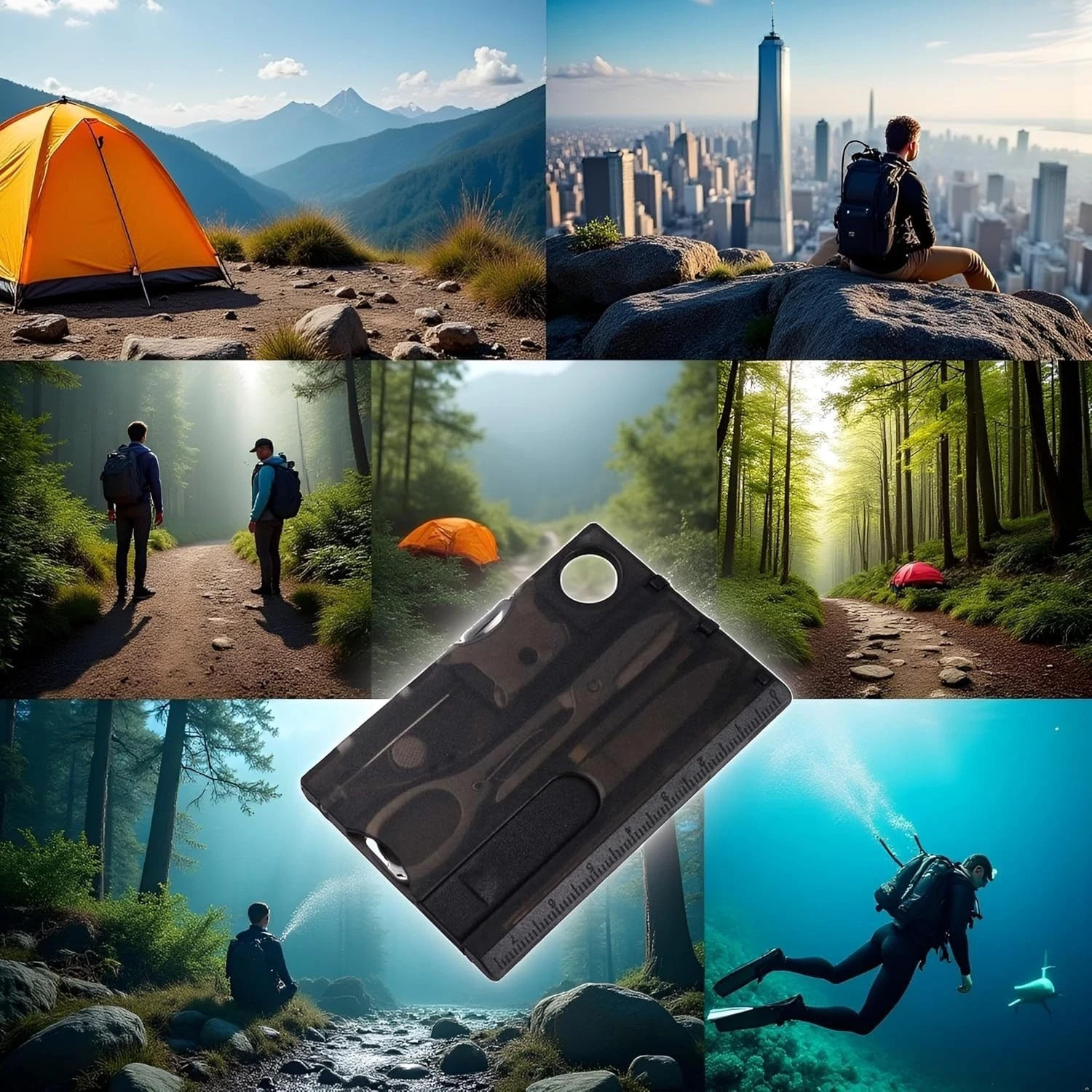 12-in-1 EDC Multitool Survival Card with Knife Scissors Screwdriver Ultra Thin
