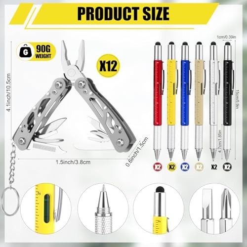 24 Multitool Set – 12 Multi Tool Pens & 12 Stainless Steel Pliers for Camping, S