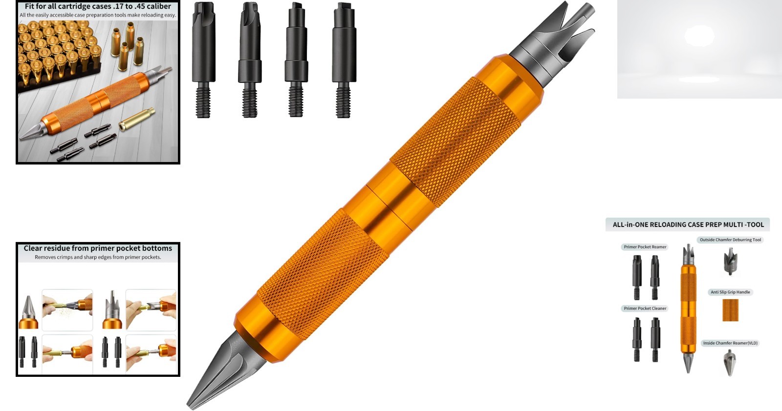 Reloading Case Prep Multi-Tool .17-.45 Cal Brass Deburring Reamer Chamfer Orange