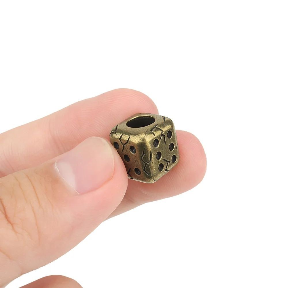 Brass Dice Pendant Bead Paracord Lanyard Keychain Outdoor Accessories
