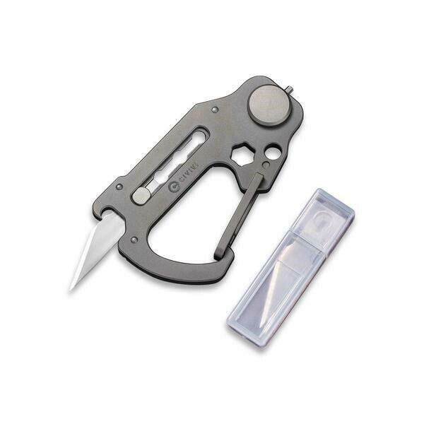Civivi Polymorph Carabiner Keychain Multi Tool Gray Titanium Utility Plain Blade