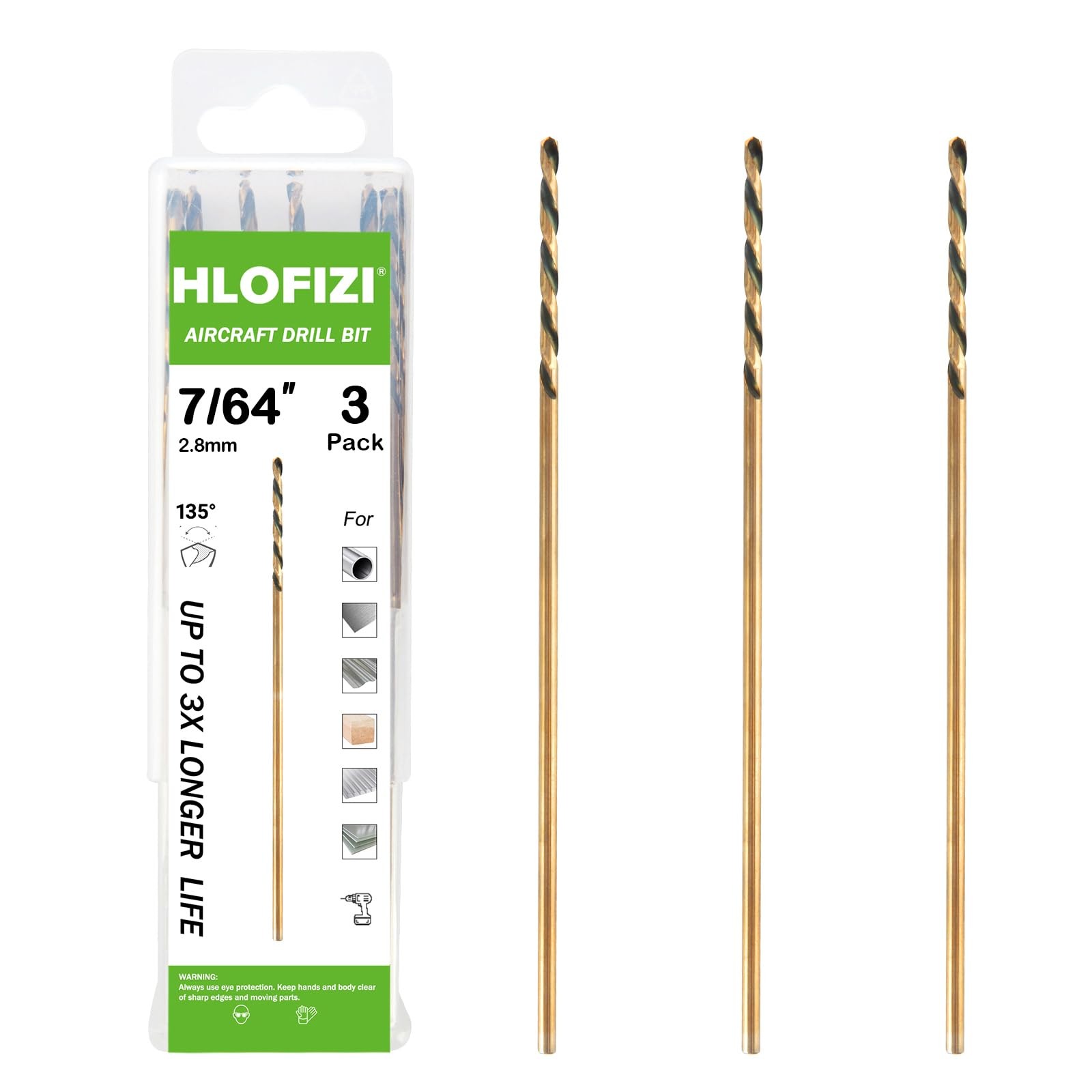 7/64 x 8 Inch Extra Long Drill Bits (3 Pack), Aircraft Drill Bit Black and Go…