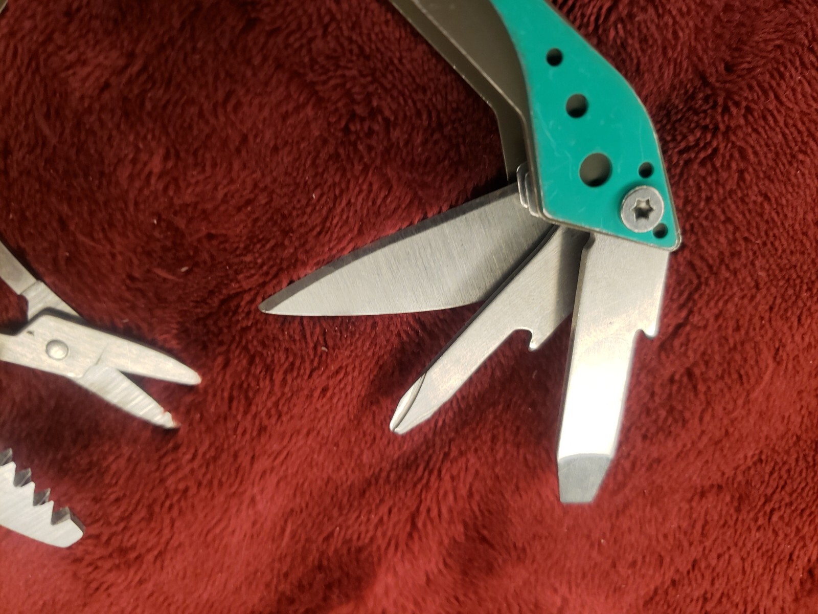 Lot of three Cabela’s Multi Tool Stainless Clear, Teal Green & Red