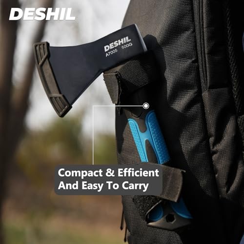 10″ Outdoor Hatchet Carbon Steel Camping Axe Fiberglass Handle Blue Tool