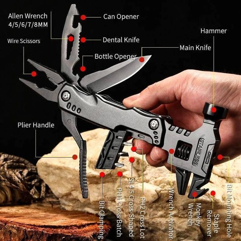 Custom Engraved Stainless Steel Black Multi-Tool Hammer Camping Gift for Husband
