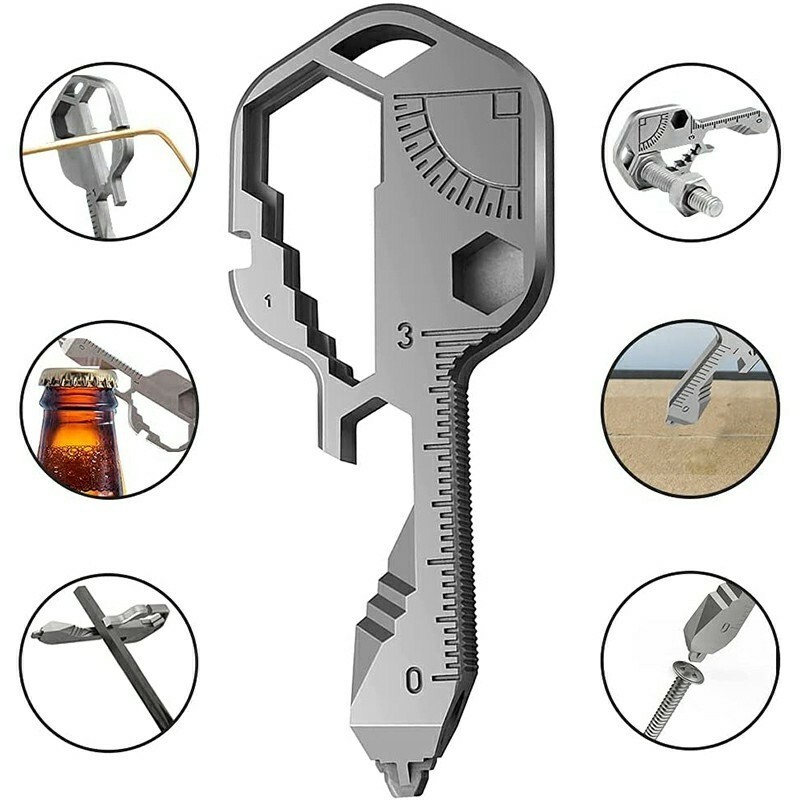 24 in 1 Key Shaped Pocket EDC Multi Tool Keychain Bottle Opener Wrench Ruler