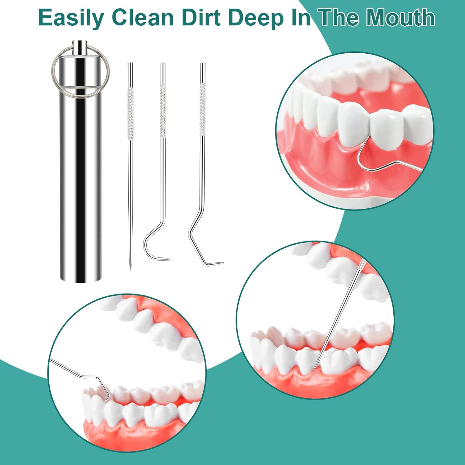 3 Pieces 2 Set Metal Toothpicks Kit, Reusable Toothpick Holder Portable Stainles
