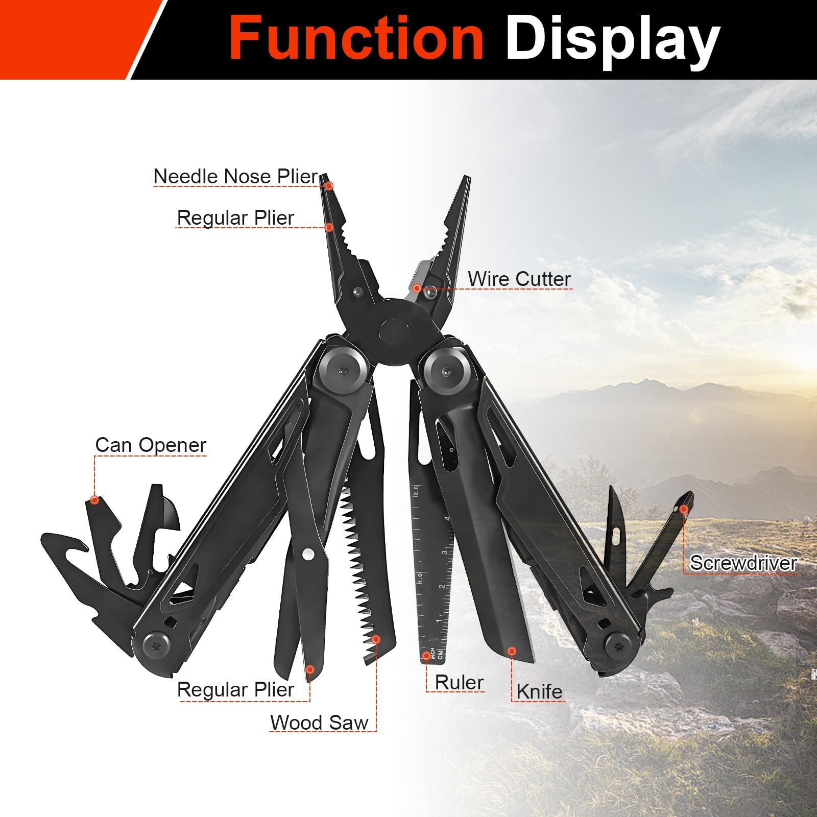Multitool, 28-in-1 Stainless Steel Multi-Tool with Pocket Knife, Self-locking…