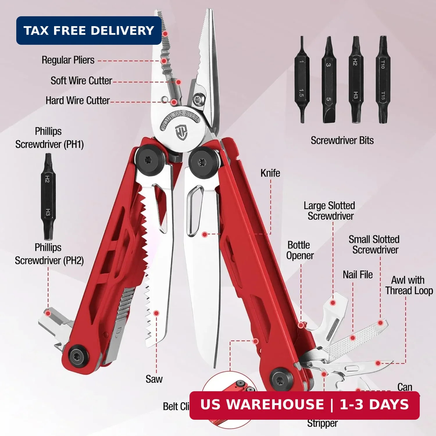 WORKPRO Gifts for Men Father Husband, 24-in-1 Mutitool, Stainless Steel Multitoo
