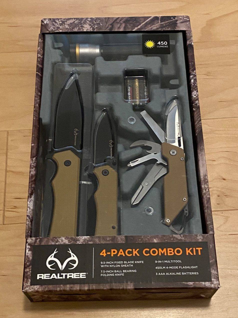 Real tree 4 Pack Hunting Knife Multi Tool Flashlight Combo Kit camping,