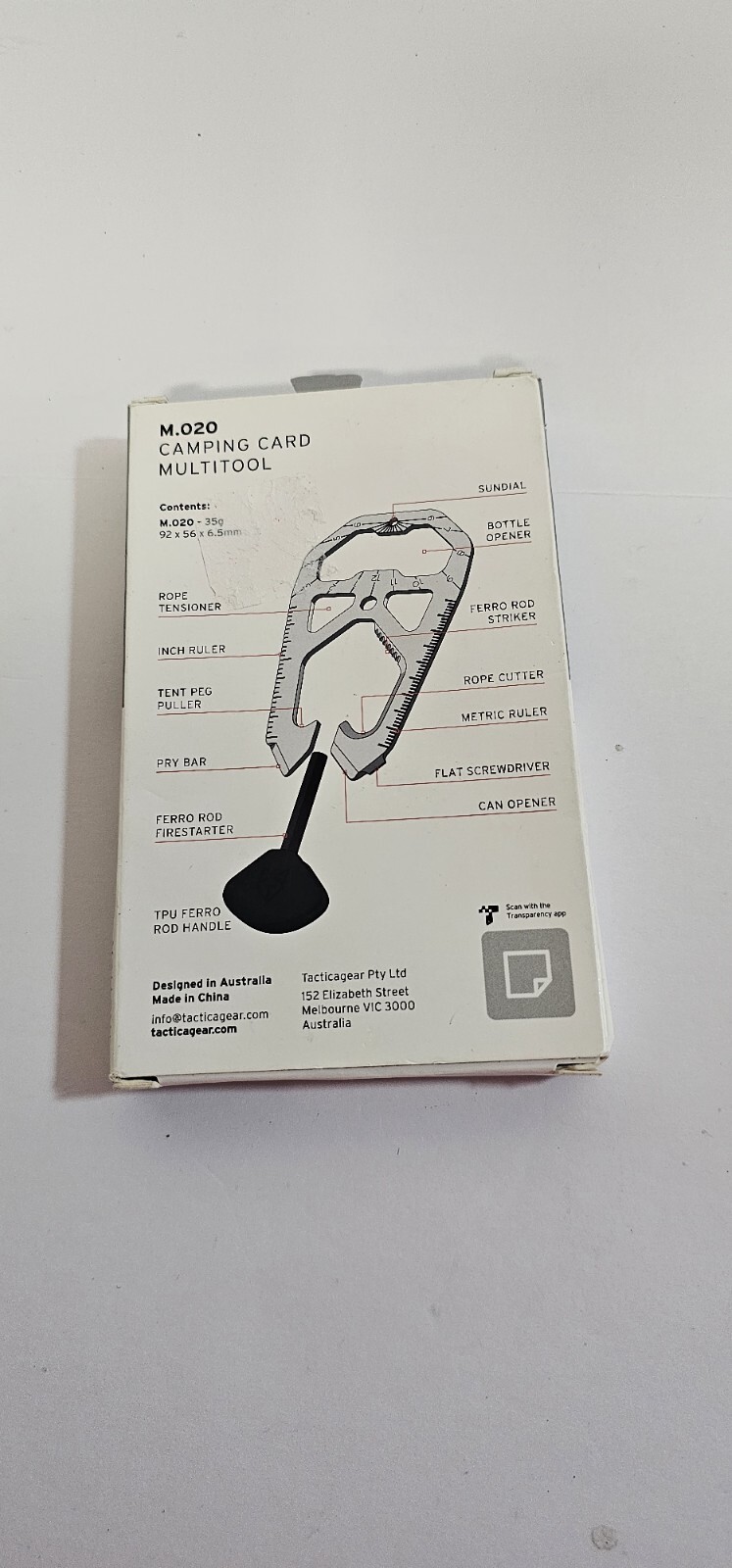 TACTICA M020 Camping Tool Card Black with Ferro Rod Titanium Multi Tool Outdoor